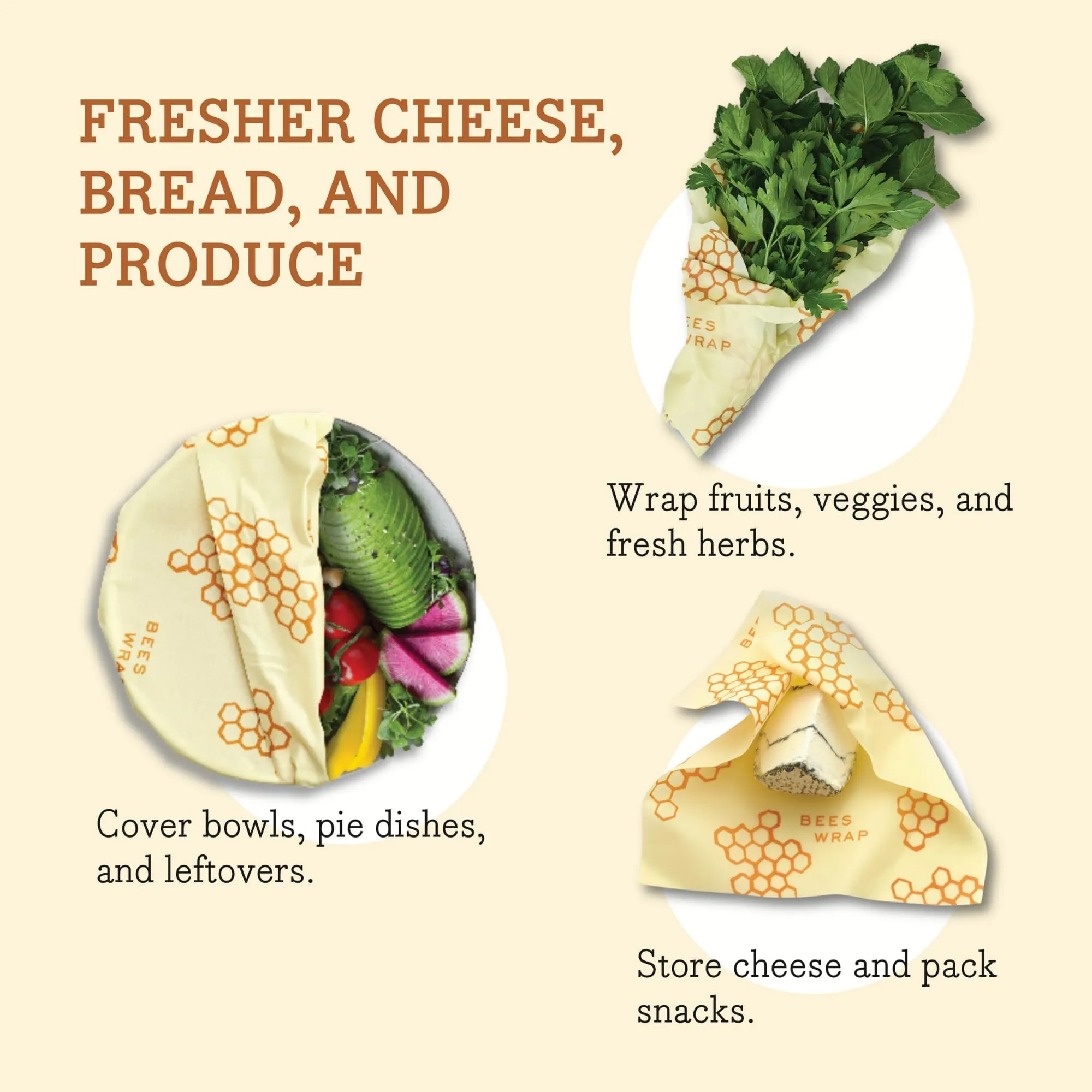 Bee's Wrap: Reusable Beeswax Food Wraps - Plastic-Free (Pack of 3)