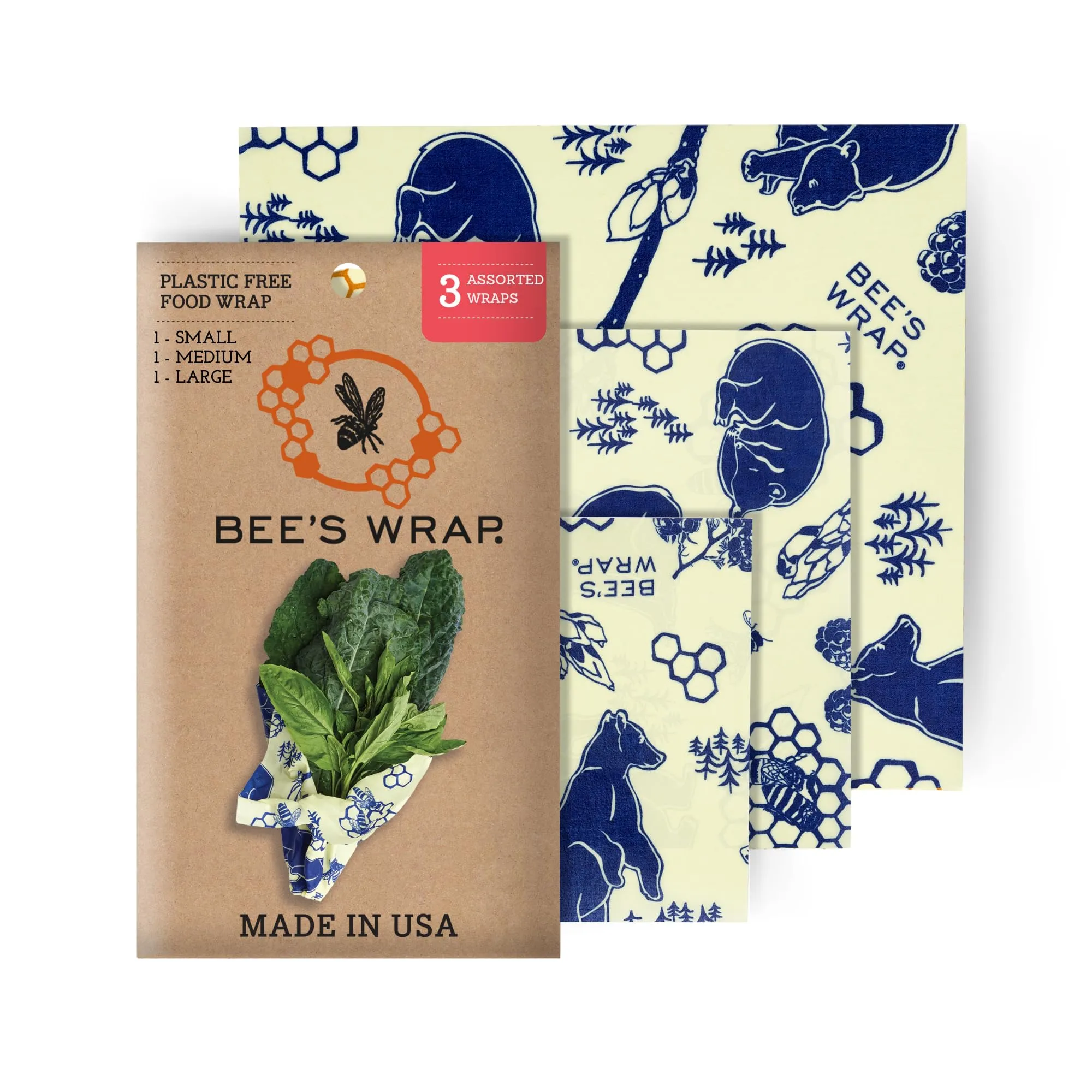 Bee's Wrap: Reusable Beeswax Food Wraps - Plastic-Free (Pack of 3)