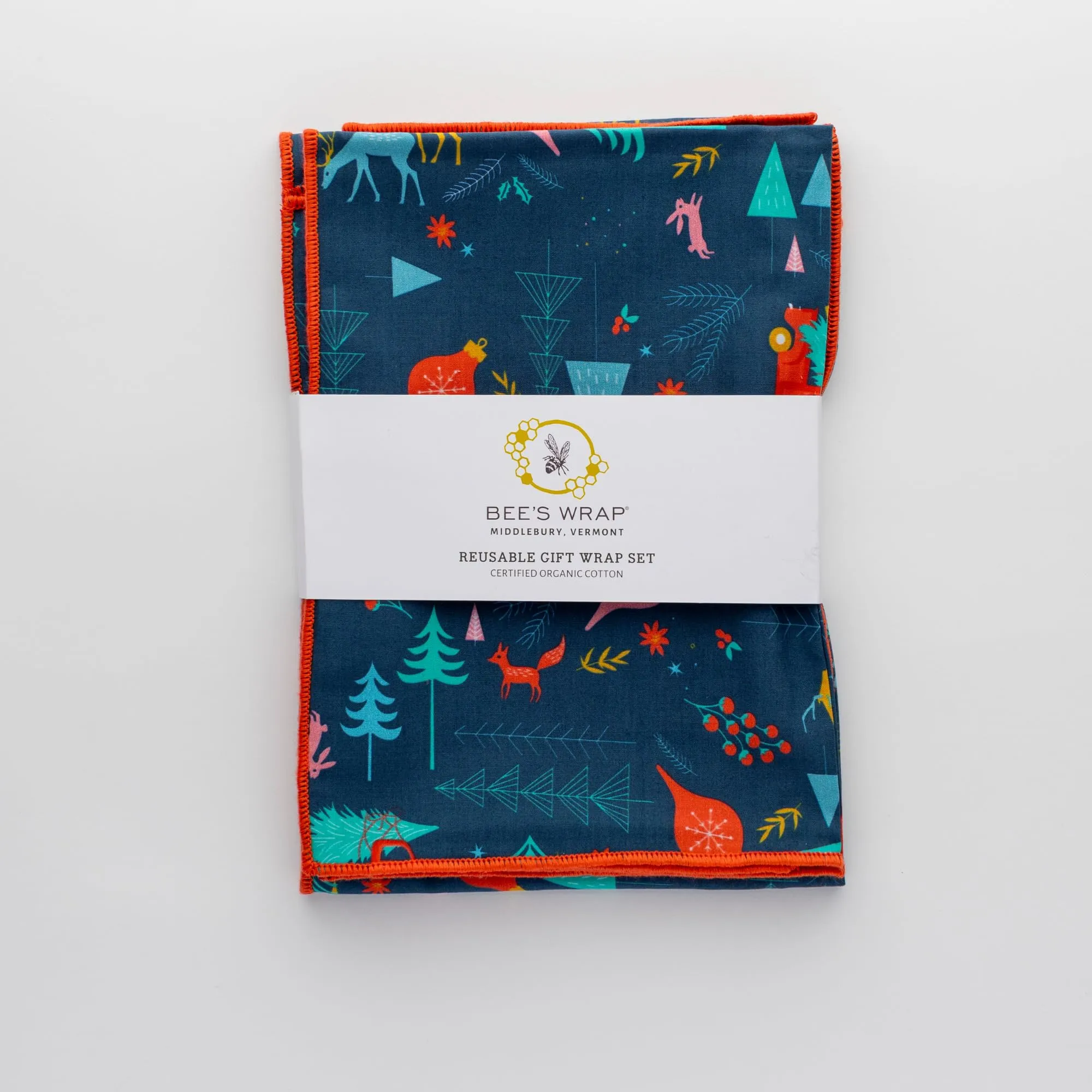 Bee's Wrap: Reusable Christmas Wrapping Paper – Organic Cotton (Pack of 4 - 2-S, 1-M, 1-L)