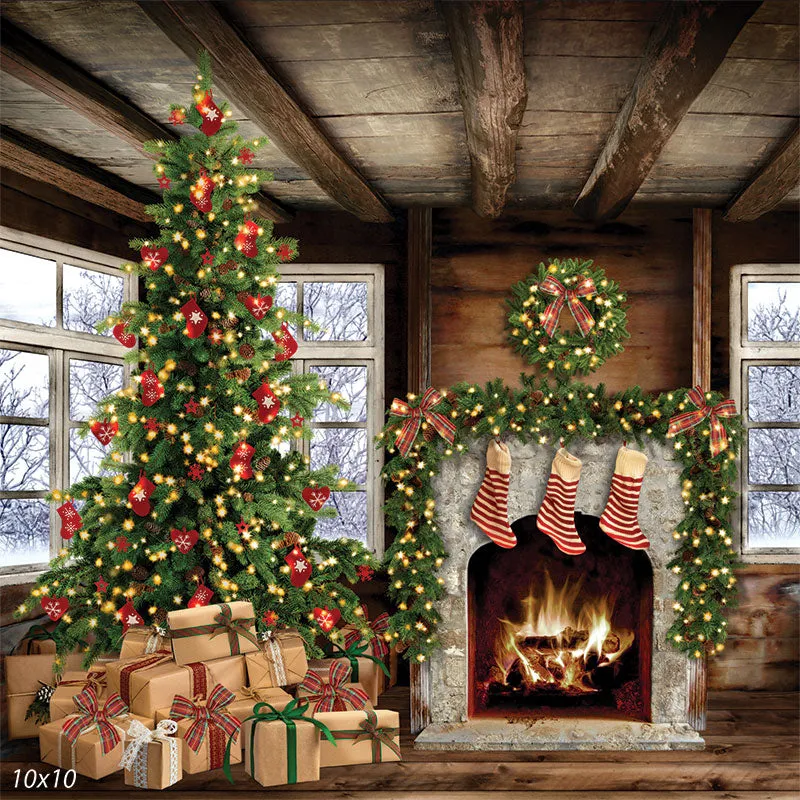 Christmas Lodge Printed Photo Backdrop