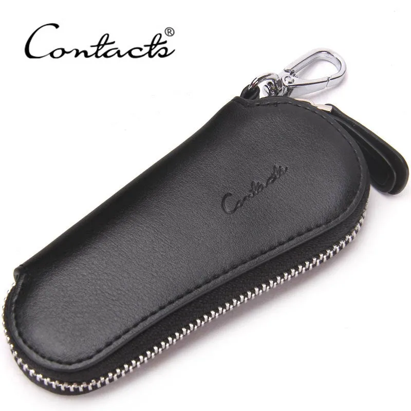 Contact's Genuine Leather Car Key Holder Zipper Case Wallet Keychain Bag-1004E