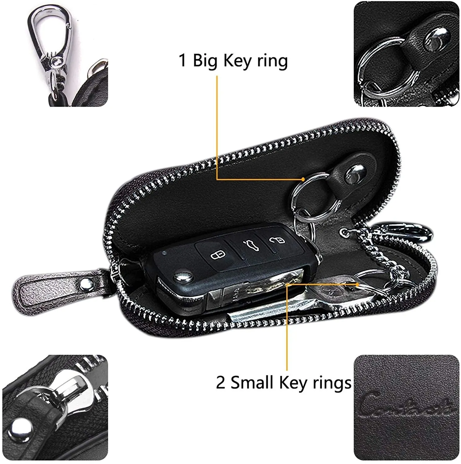 Contact's Genuine Leather Car Key Holder Zipper Case Wallet Keychain Bag-1004E