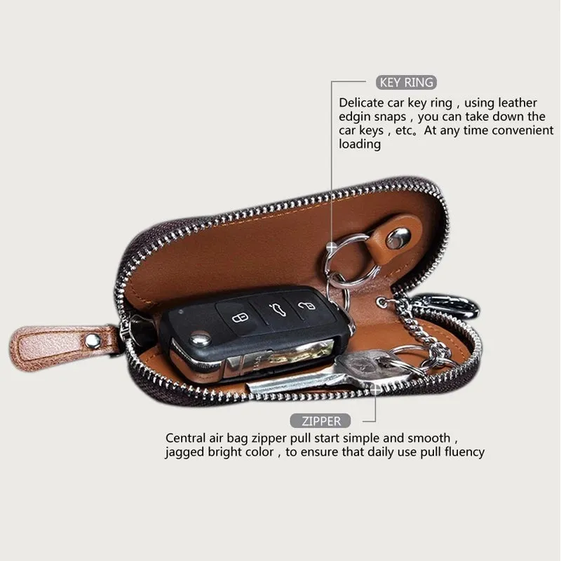 Contact's Genuine Leather Car Key Holder Zipper Case Wallet Keychain Bag-1004E