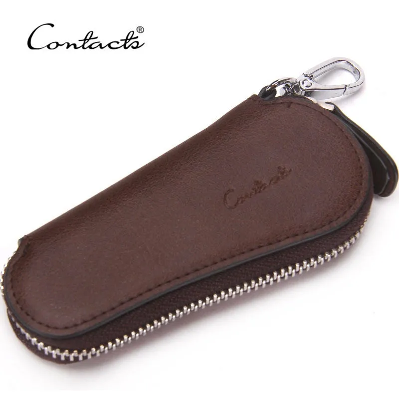 Contact's Genuine Leather Car Key Holder Zipper Case Wallet Keychain Bag-1004E