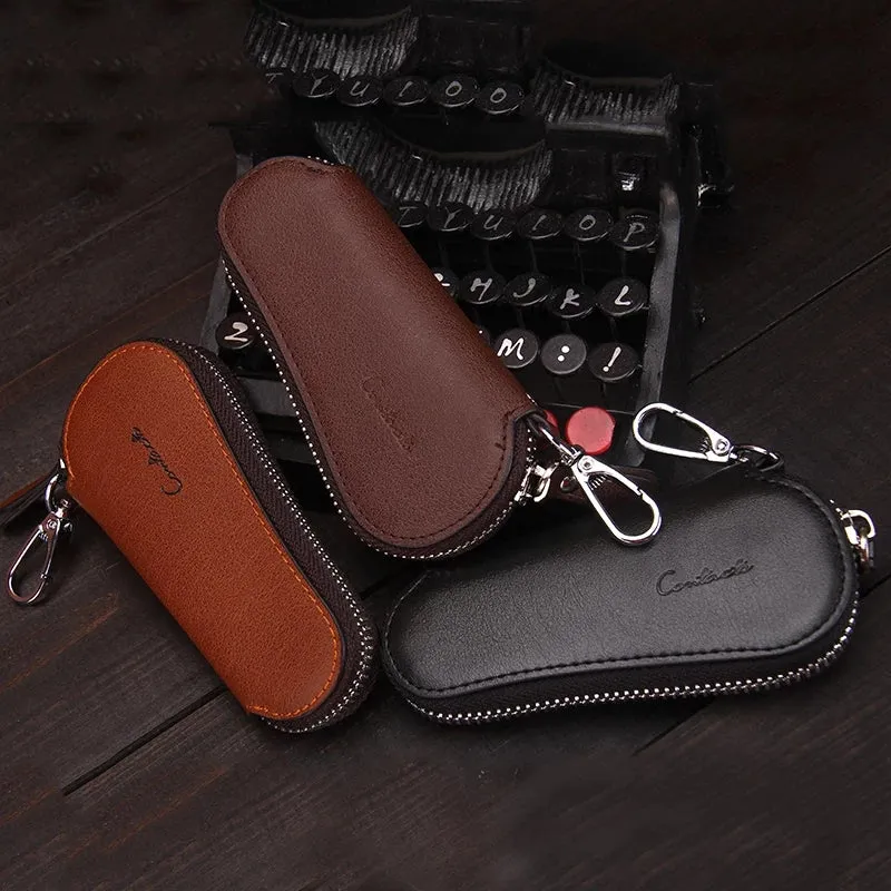 Contact's Genuine Leather Car Key Holder Zipper Case Wallet Keychain Bag-1004E