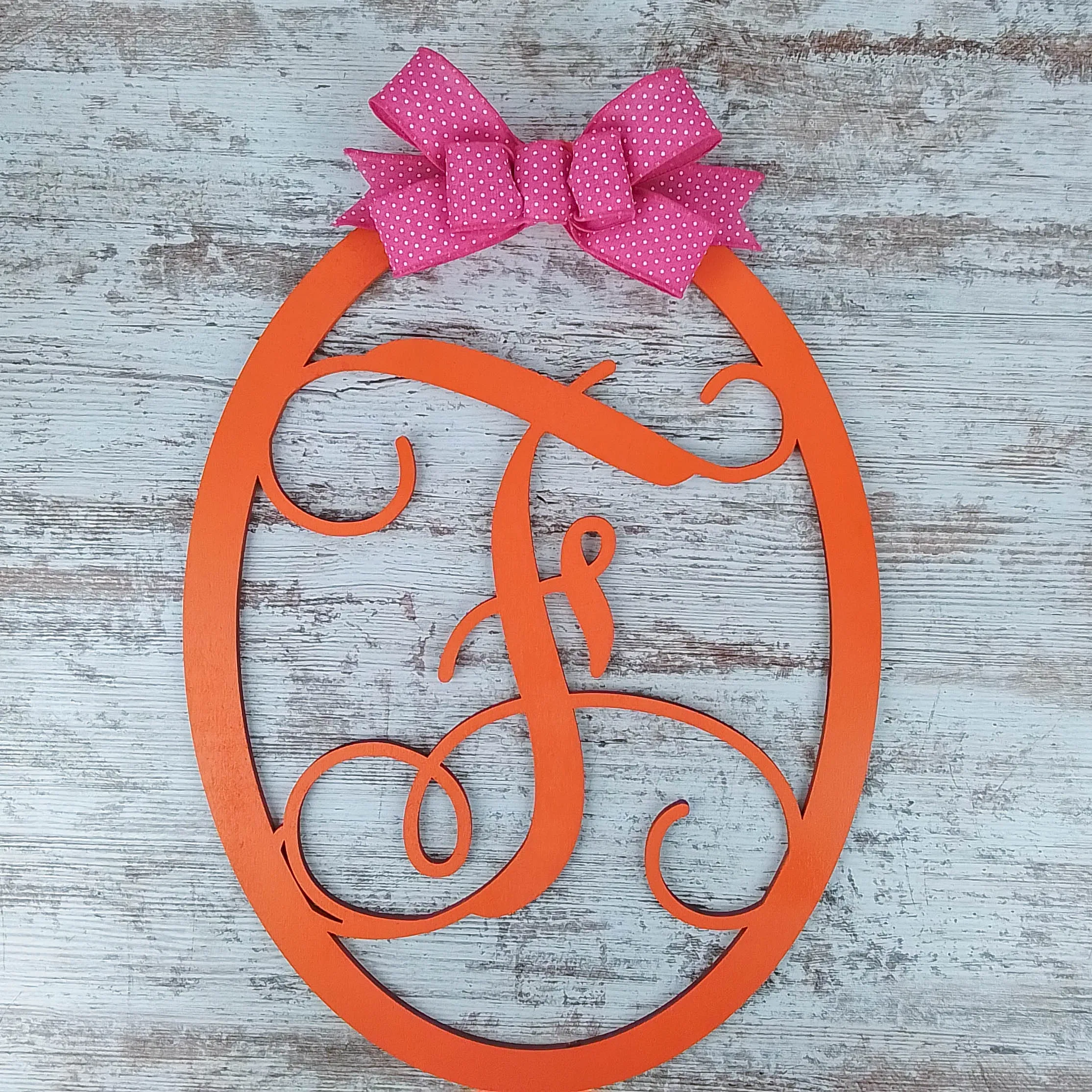 Custom Monogram Door Hanger, Oval Wooden Wreath, Personalized Home Decor