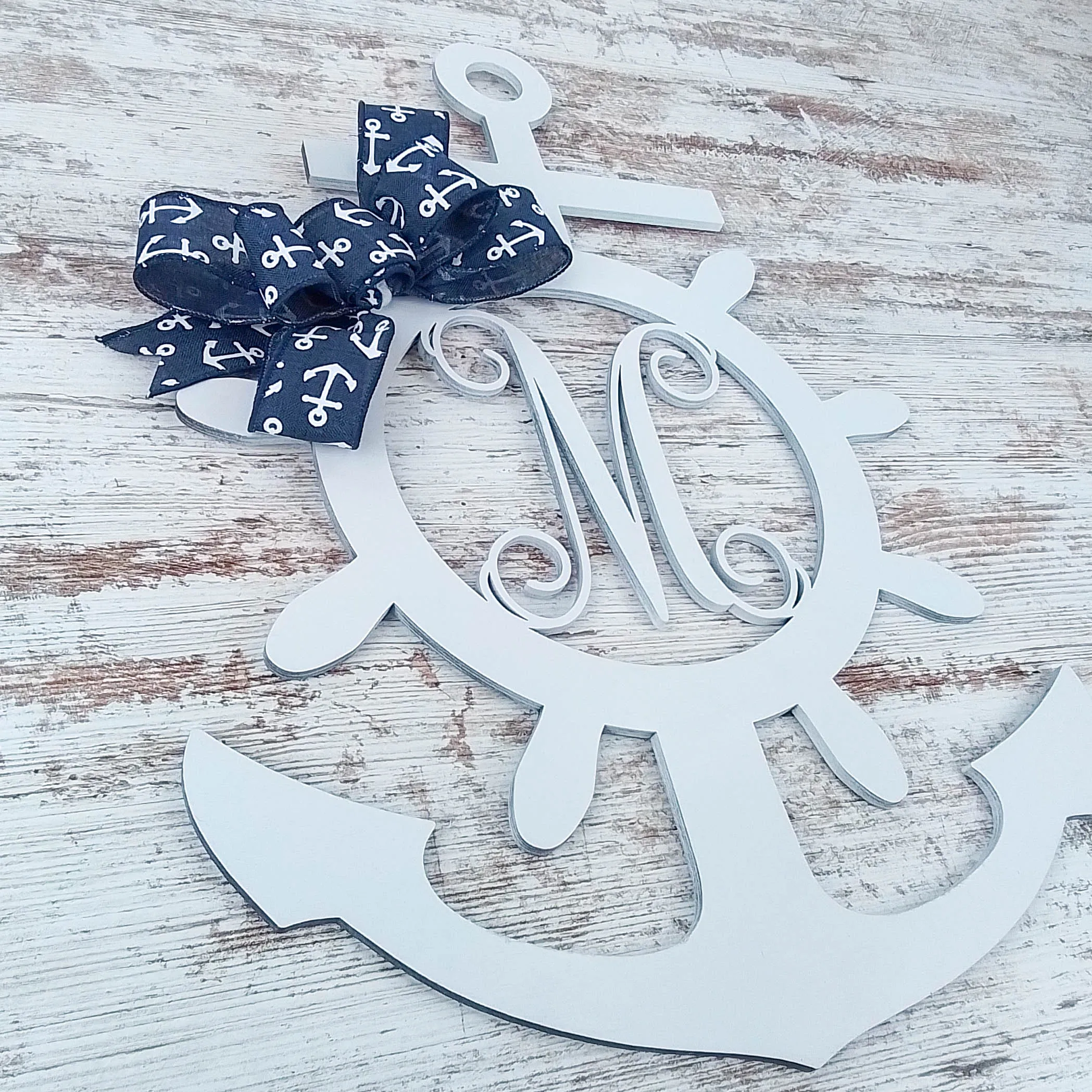 Customizable Nautical Door Hanger, Anchor Shaped White Birch Wood, Maritime Themed Decoration