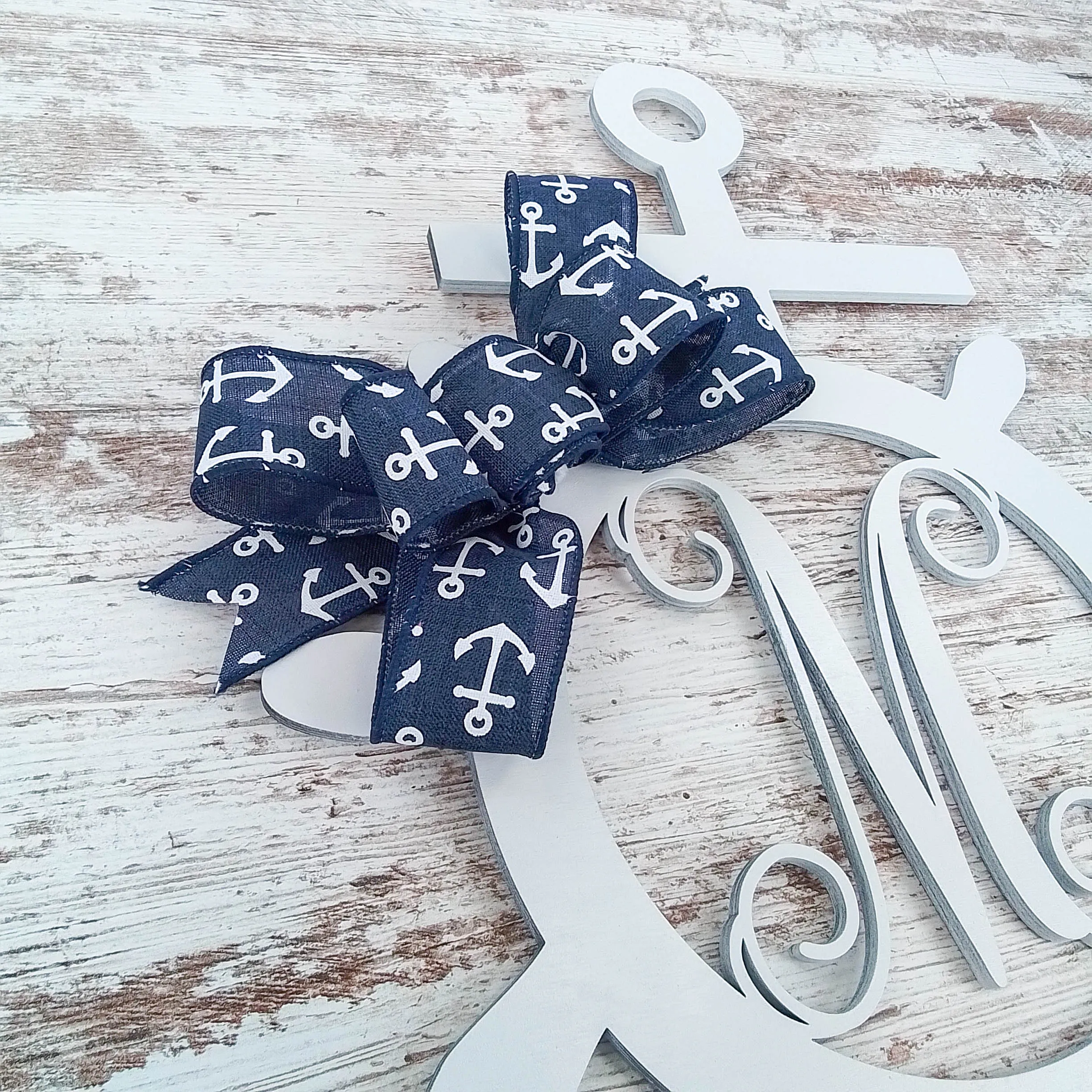 Customizable Nautical Door Hanger, Anchor Shaped White Birch Wood, Maritime Themed Decoration