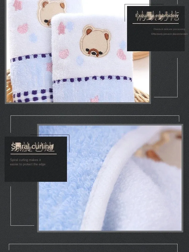 Cute Cartoon Bear Jacquard Cotton Face Towels - 2pcs Set