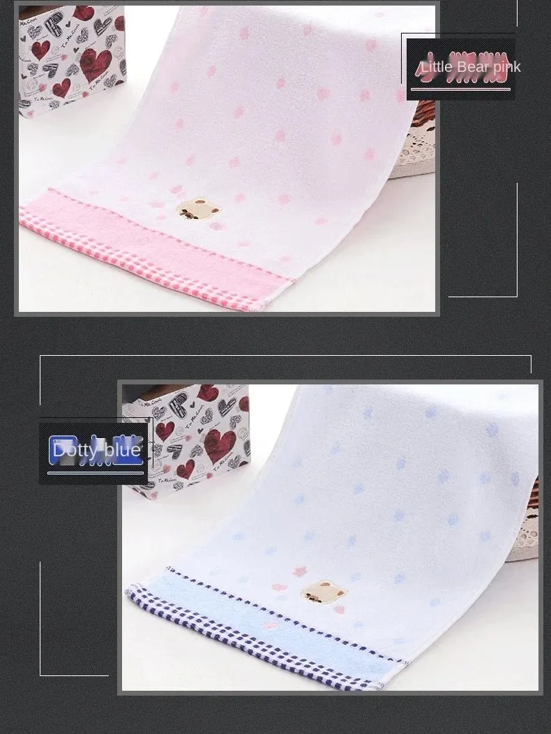 Cute Cartoon Bear Jacquard Cotton Face Towels - 2pcs Set