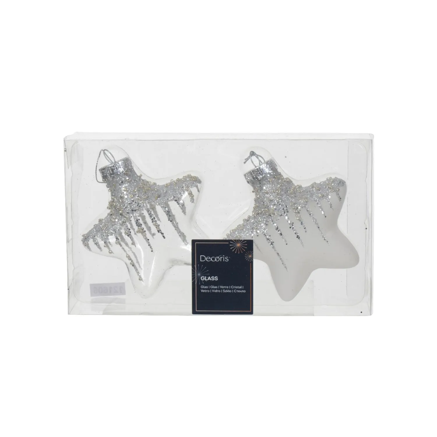 Decoris 10cm Glass Silver and White Hanging Star