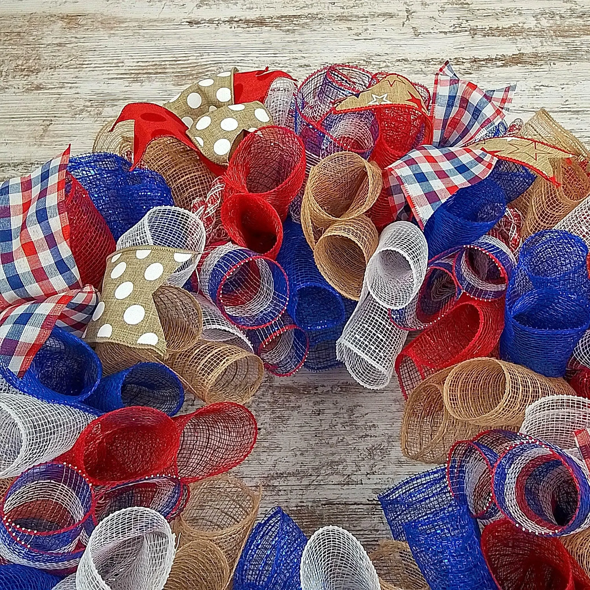 Door Wreaths for Fourth of July, Americana Mesh Door Wreath