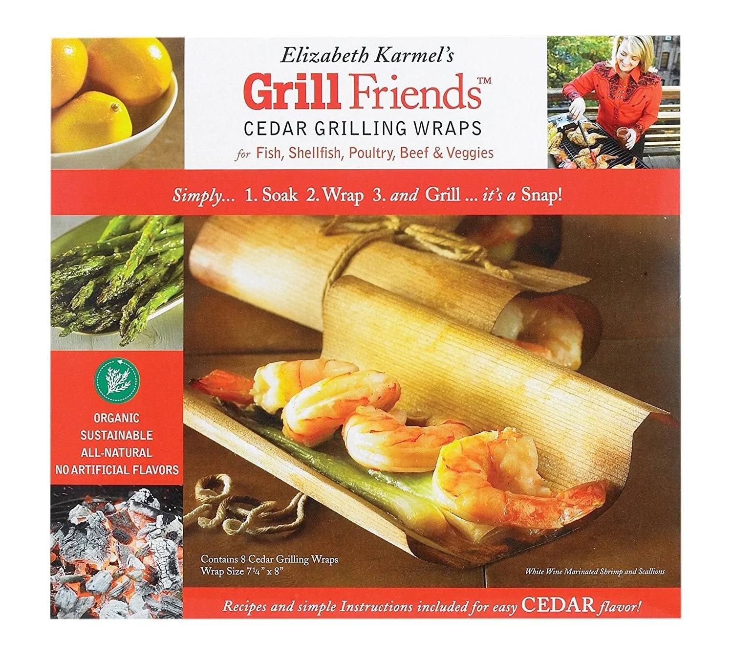 Elizabeth Karmel&#39;s Organic Cedar Grilling Wraps, Pack of 8, 7.25 by 8-inch