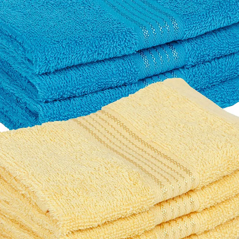 Eva Quick Dry Face Towel (Blue & Yellow) - Set Of Eight