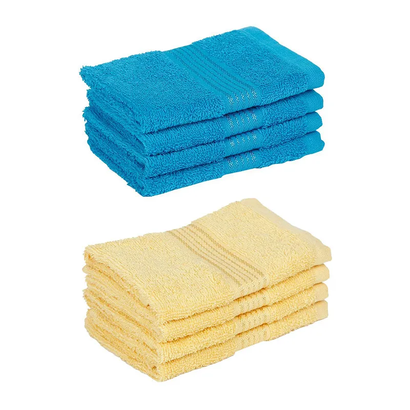 Eva Quick Dry Face Towel (Blue & Yellow) - Set Of Eight