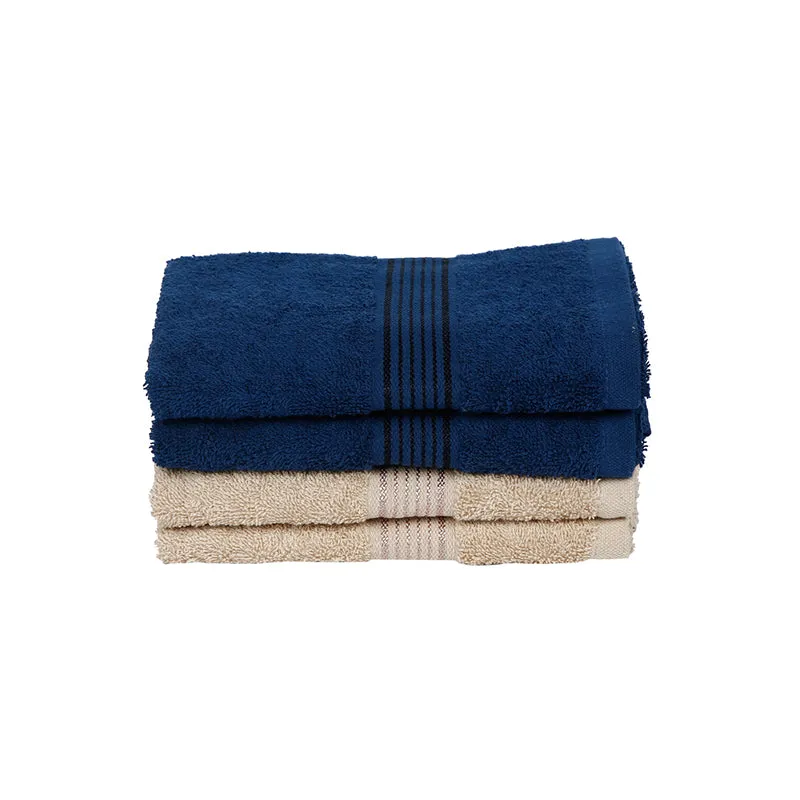 Eva Quick Dry Hand Towel (Taupe & Navy Blue) - Set Of Four