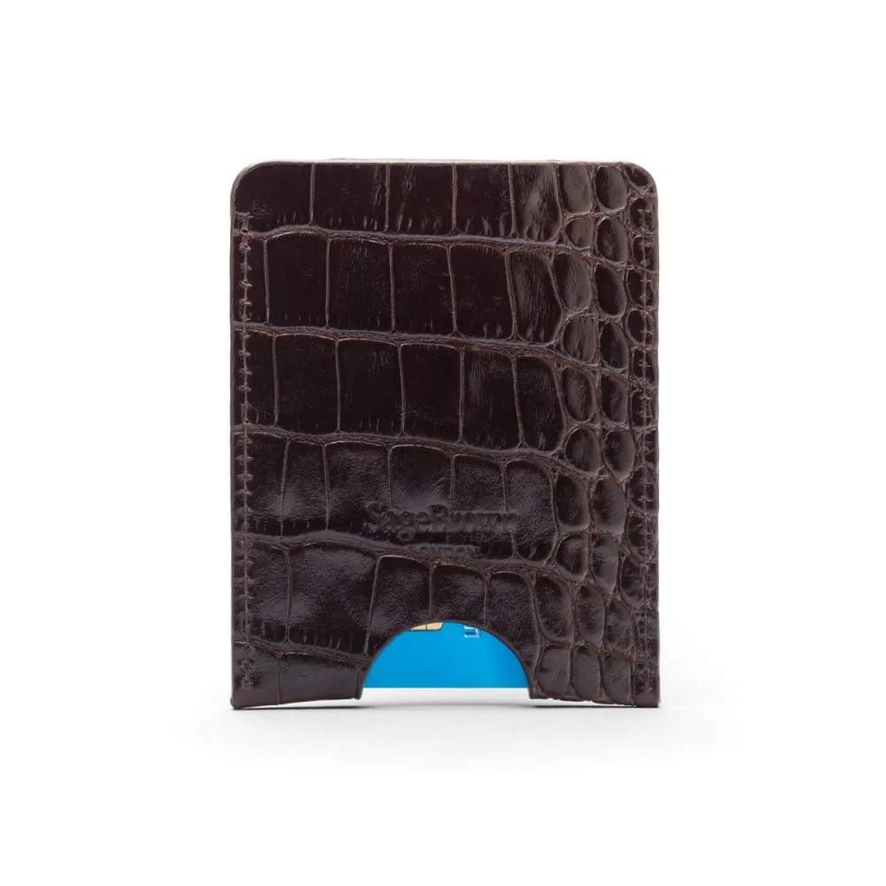 Flat Magnetic Leather Money Clip, 1 CC - Brown Croc