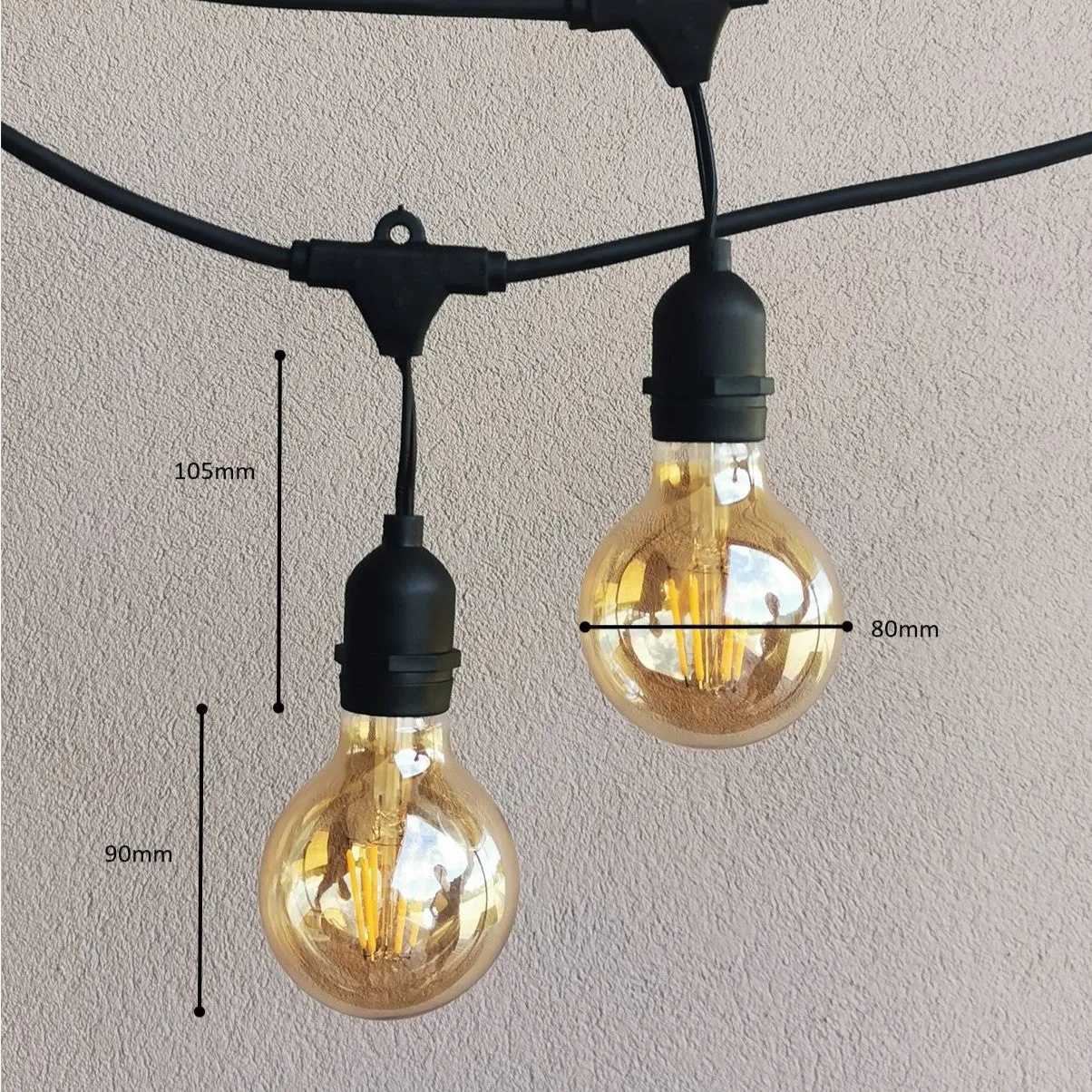 G80 Amber Bulb | 10m 10 Bulbs | Drop Hang Dimmable Festoon Lights