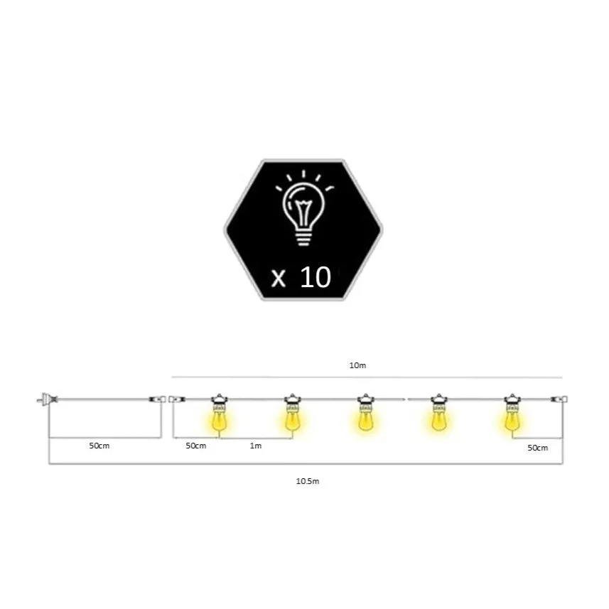 G80 Amber Bulb | 10m 10 Bulbs | Drop Hang Dimmable Festoon Lights