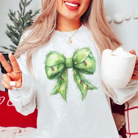 Green Fur Christmas Lights Bow Wholesale Graphic Sweatshirt - Fast Shipping