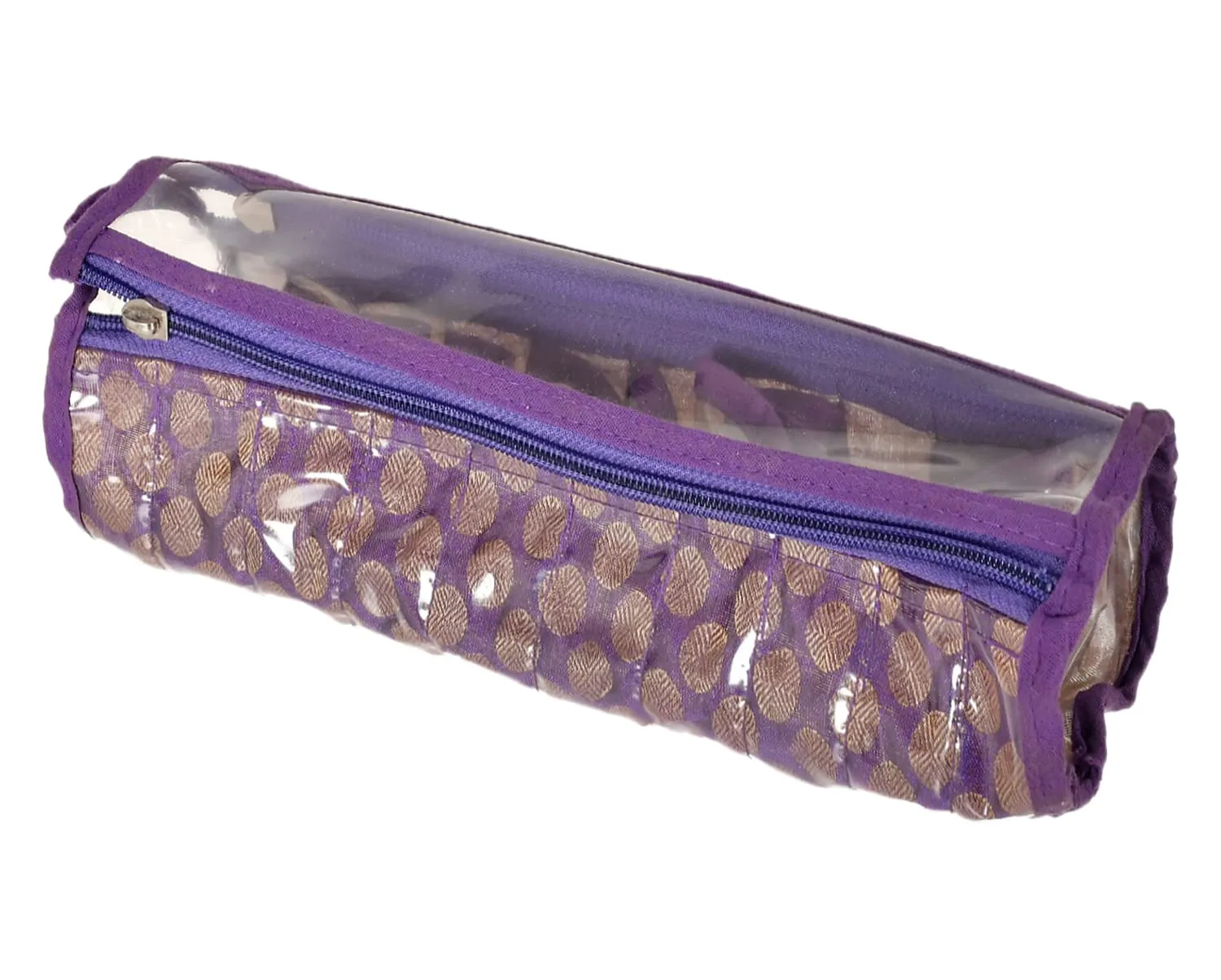 Heart Home Dot Printed Laminated PVC Bangle Organizer For Bracelets, Bangles, Small Jewllery With 2 Way Zipper & 10 Comparment (Purple)-50HH0776