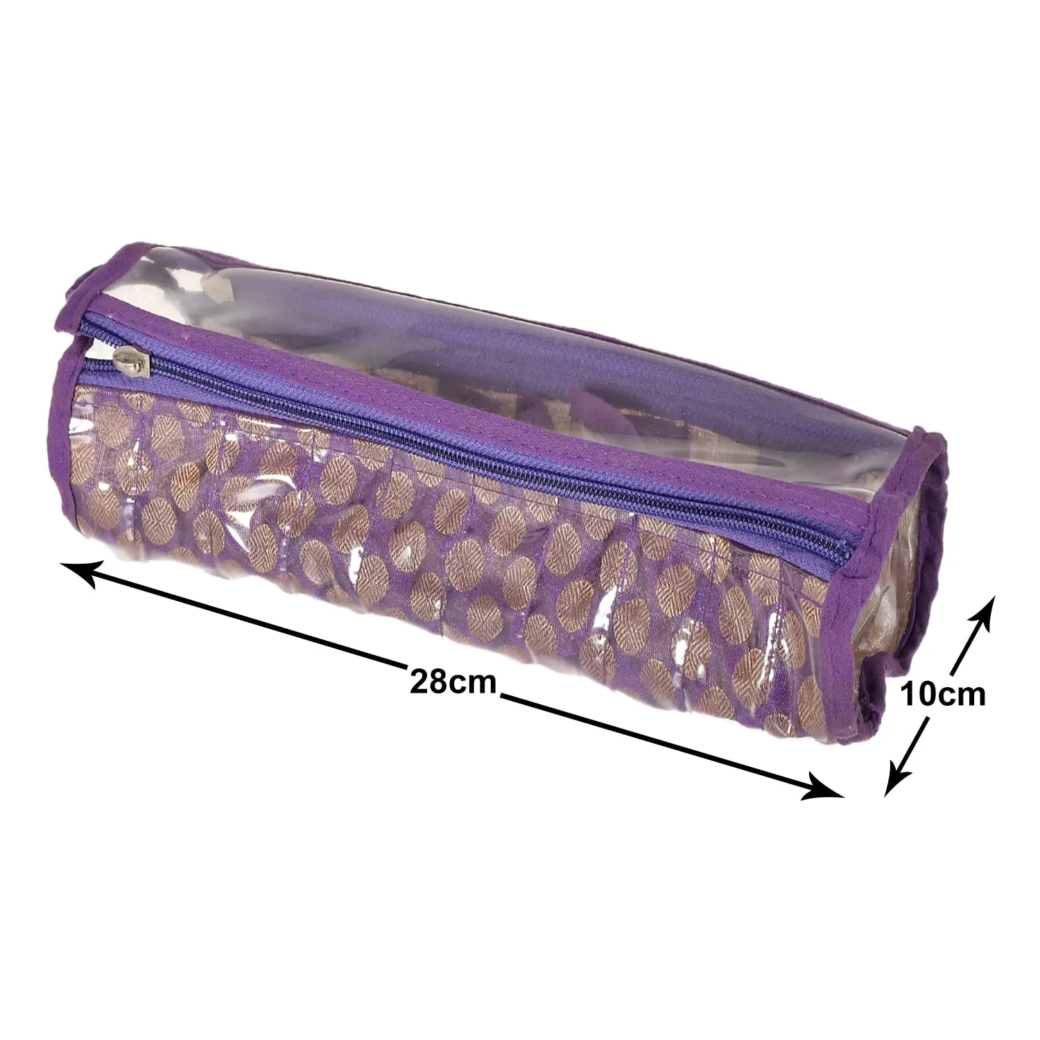 Heart Home Dot Printed Laminated PVC Bangle Organizer For Bracelets, Bangles, Small Jewllery With 2 Way Zipper & 10 Comparment (Purple)-50HH0776