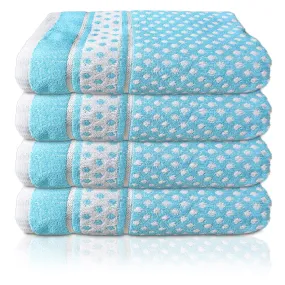 Heart Home Multiuses Dot Printed Soft Cotton Bath Towel, 30"x60" - Pack of 4 (Sky Blue)