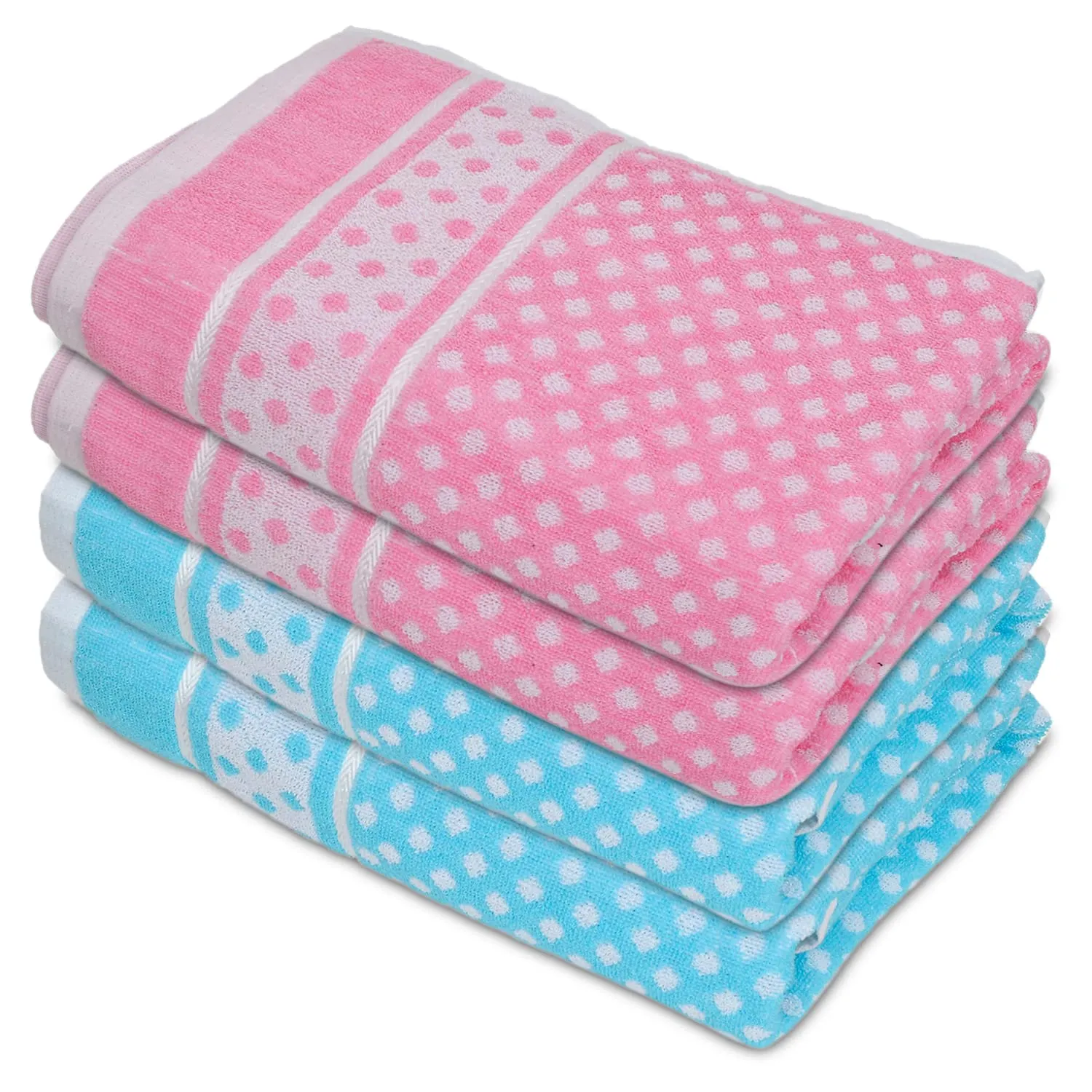 Heart HomeDot Printed Super Soft, Fluffy, and Absorbent, Cotton Bath Towel Perfect for Daily Use, 30"x60"- Pack of 4 (Pink & Sky Blue)