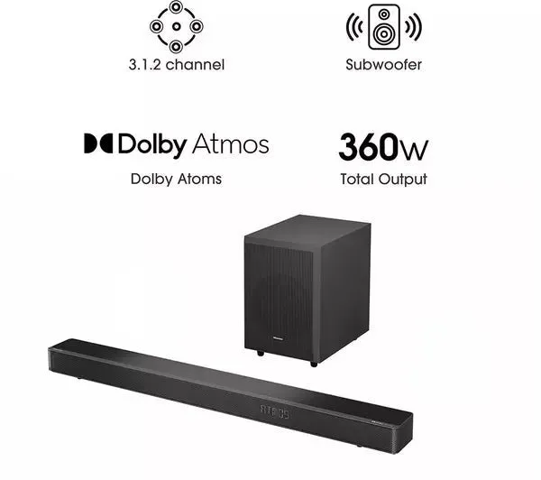 Hisense AX3120G 3.1.2Ch Dolby Atmos Soundbar & Wireless Subwoofer - Black