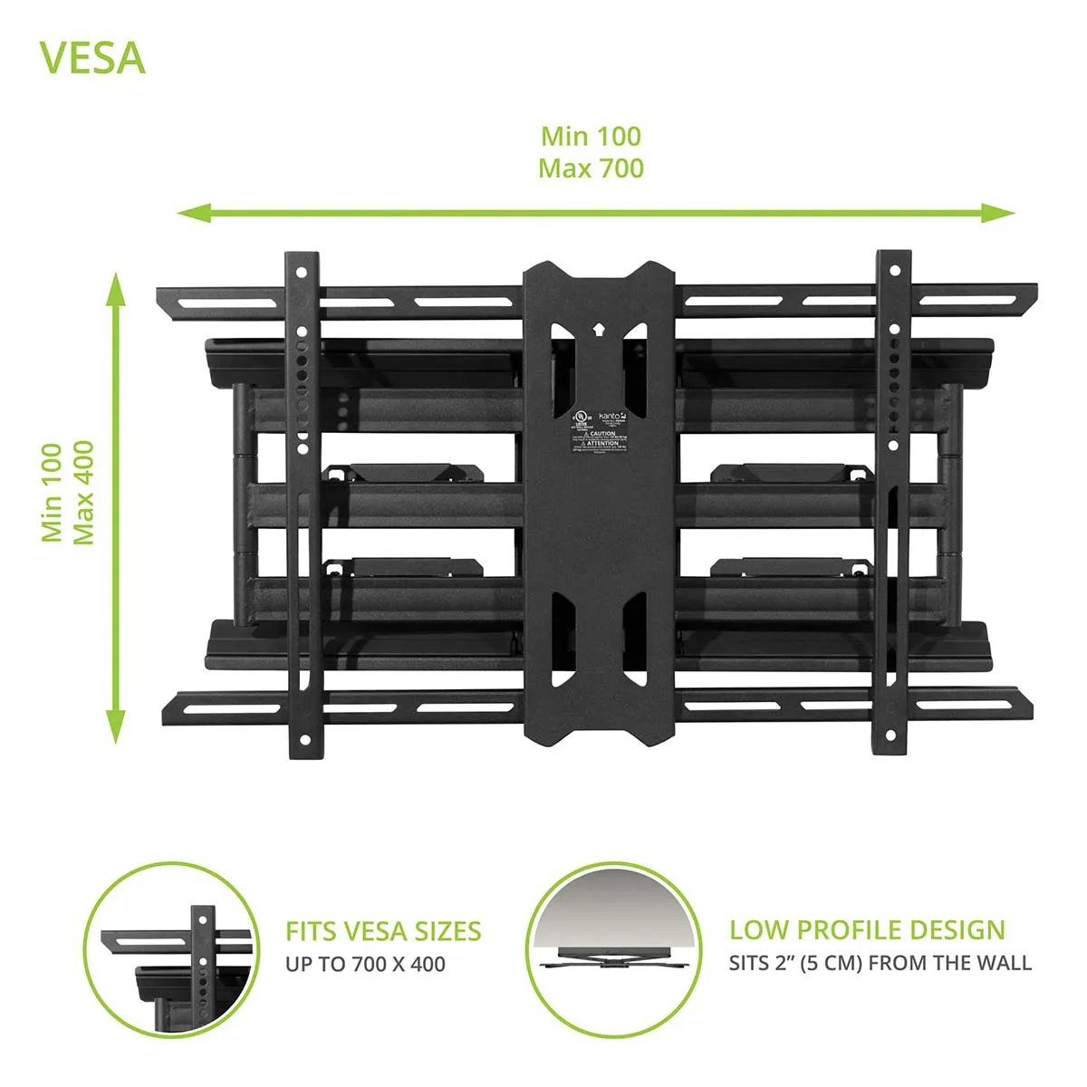 Kanto PDX680 Full Motion TV Wall Mount for 39" - 80" TVs