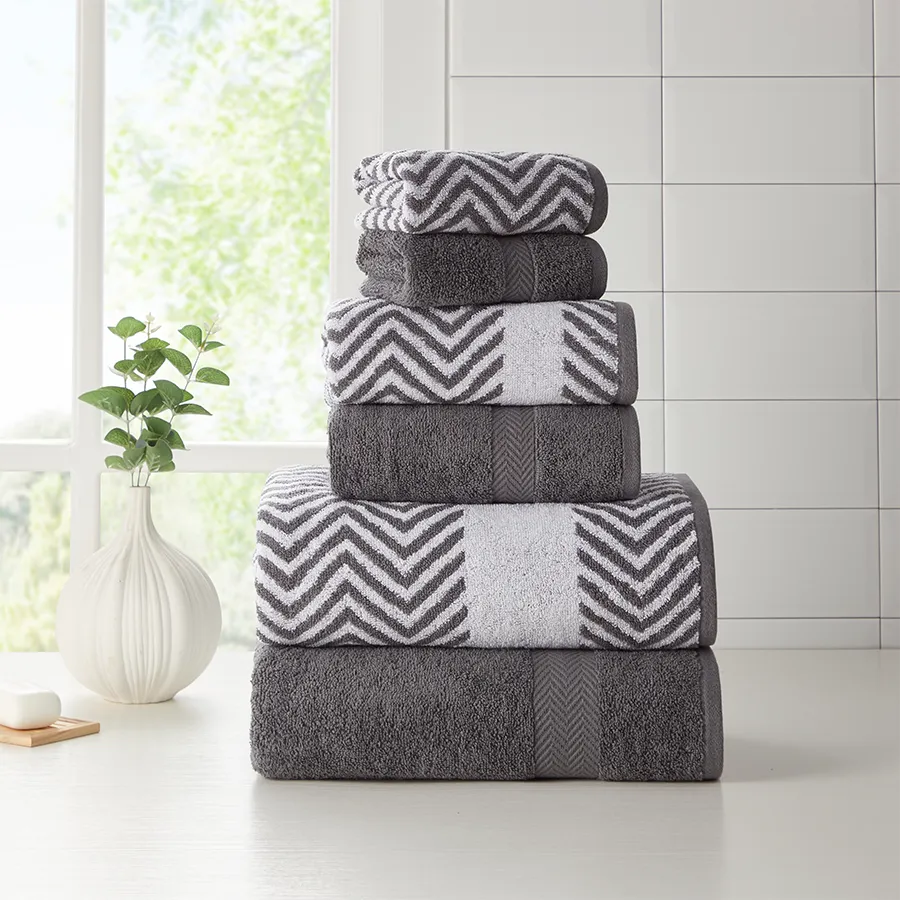 Kathy Ireland 6 Piece Chevron Jacquard Towel Set with LetsDry