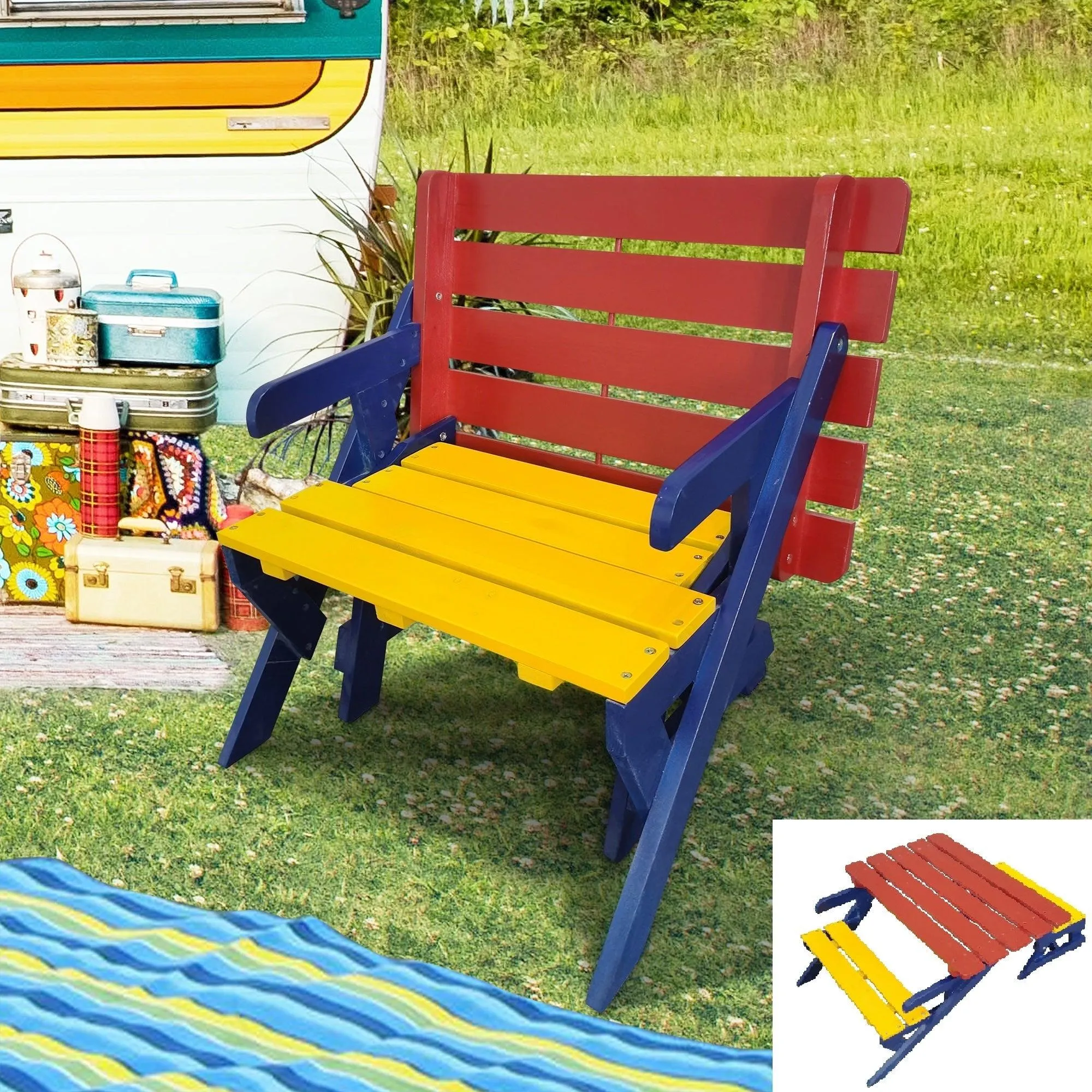 KID'S MULTI-FUNCTIONAL  ARM CHAIR,  TABLE  2 BENCHES（All-in-one）