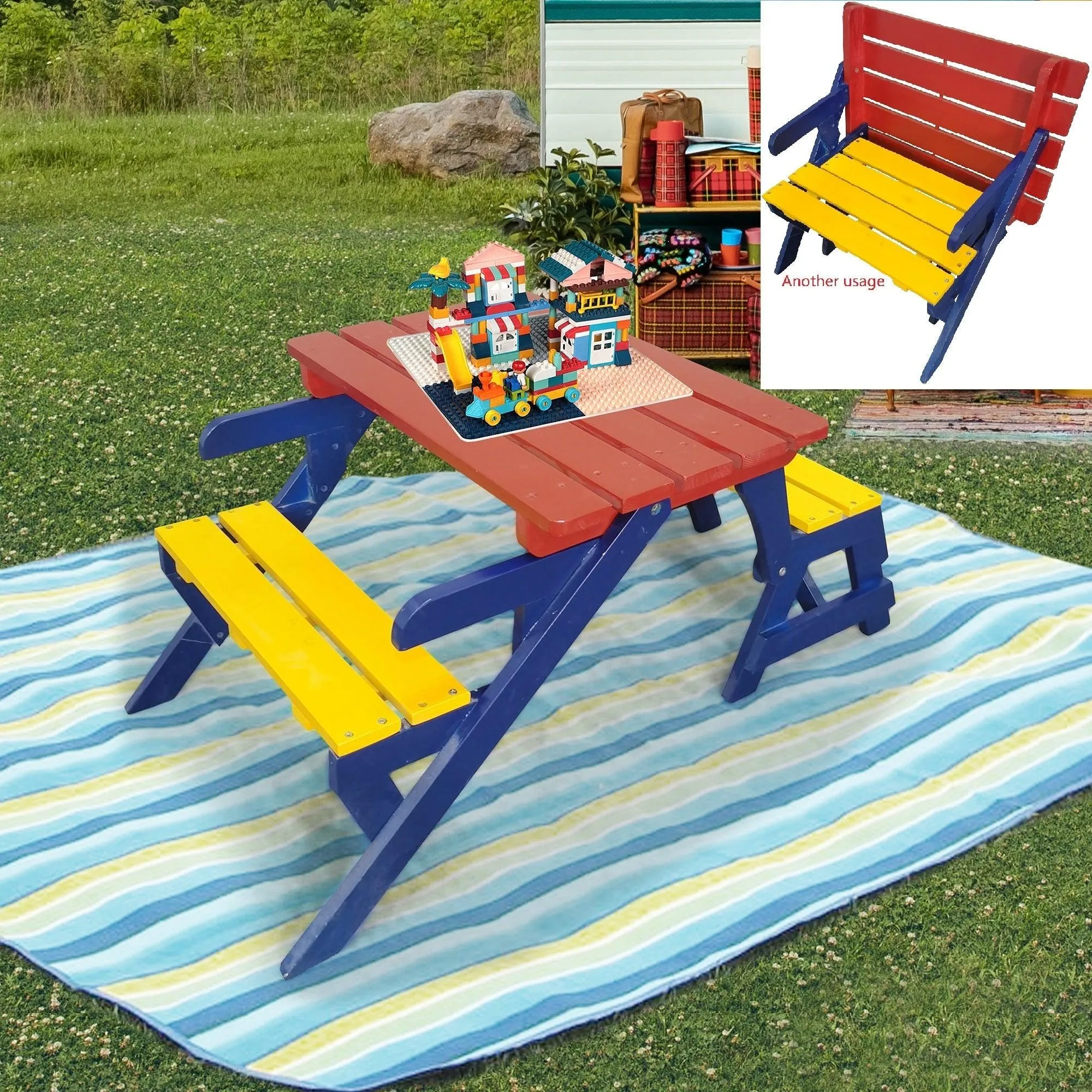 KID'S MULTI-FUNCTIONAL  ARM CHAIR,  TABLE  2 BENCHES（All-in-one）