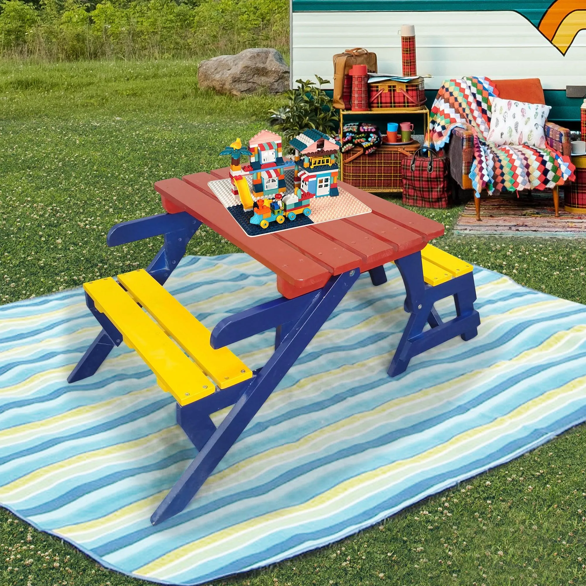 KID'S MULTI-FUNCTIONAL  ARM CHAIR,  TABLE  2 BENCHES（All-in-one）