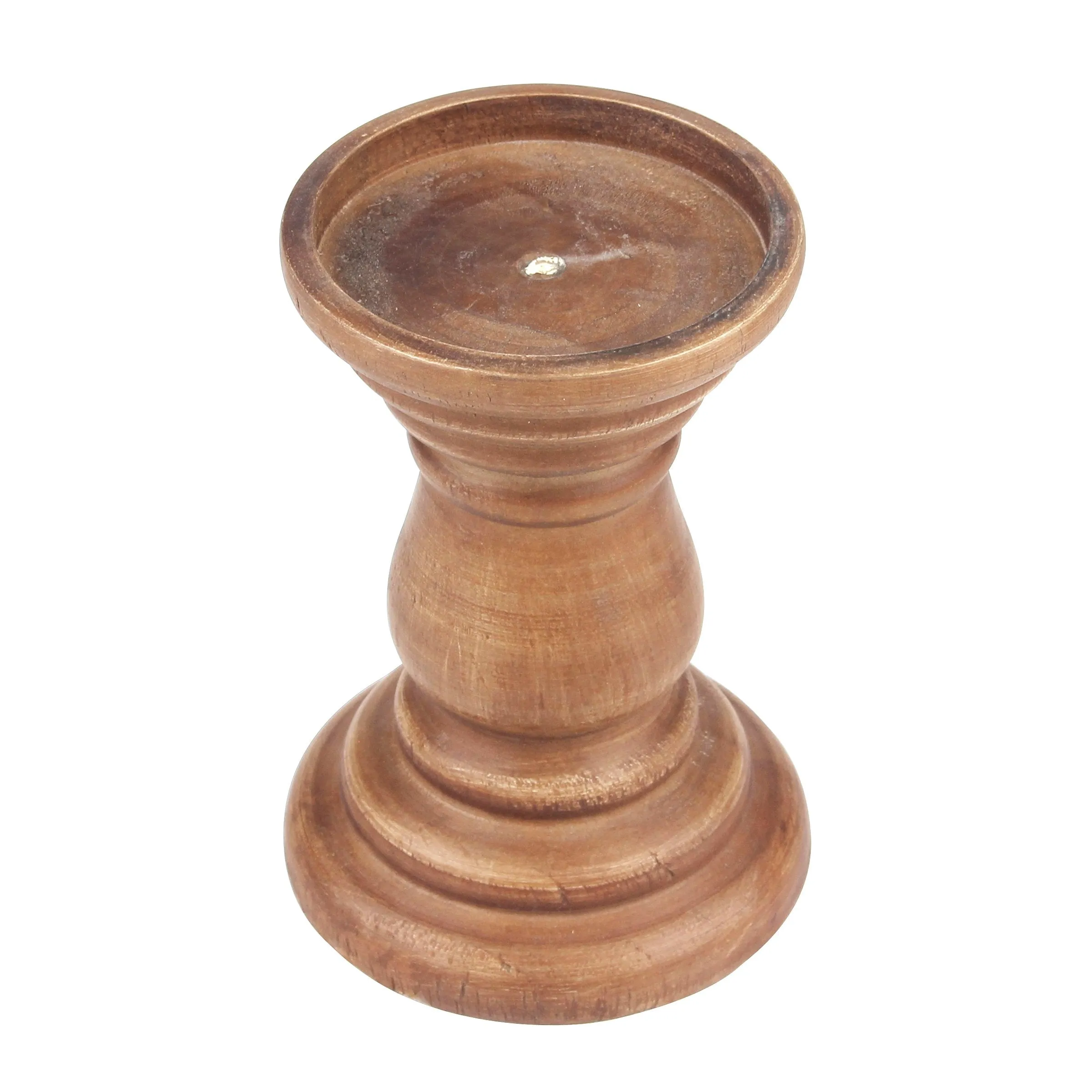 Medium Decorative Natural Wood Pillar Candle Holder (WS)