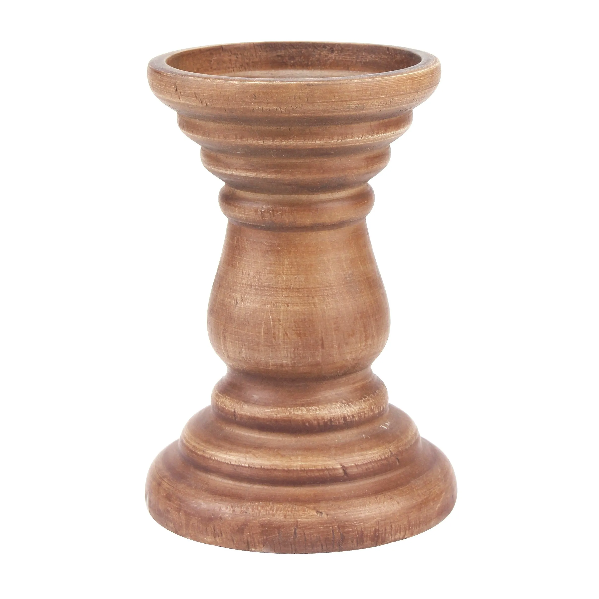 Medium Decorative Natural Wood Pillar Candle Holder (WS)