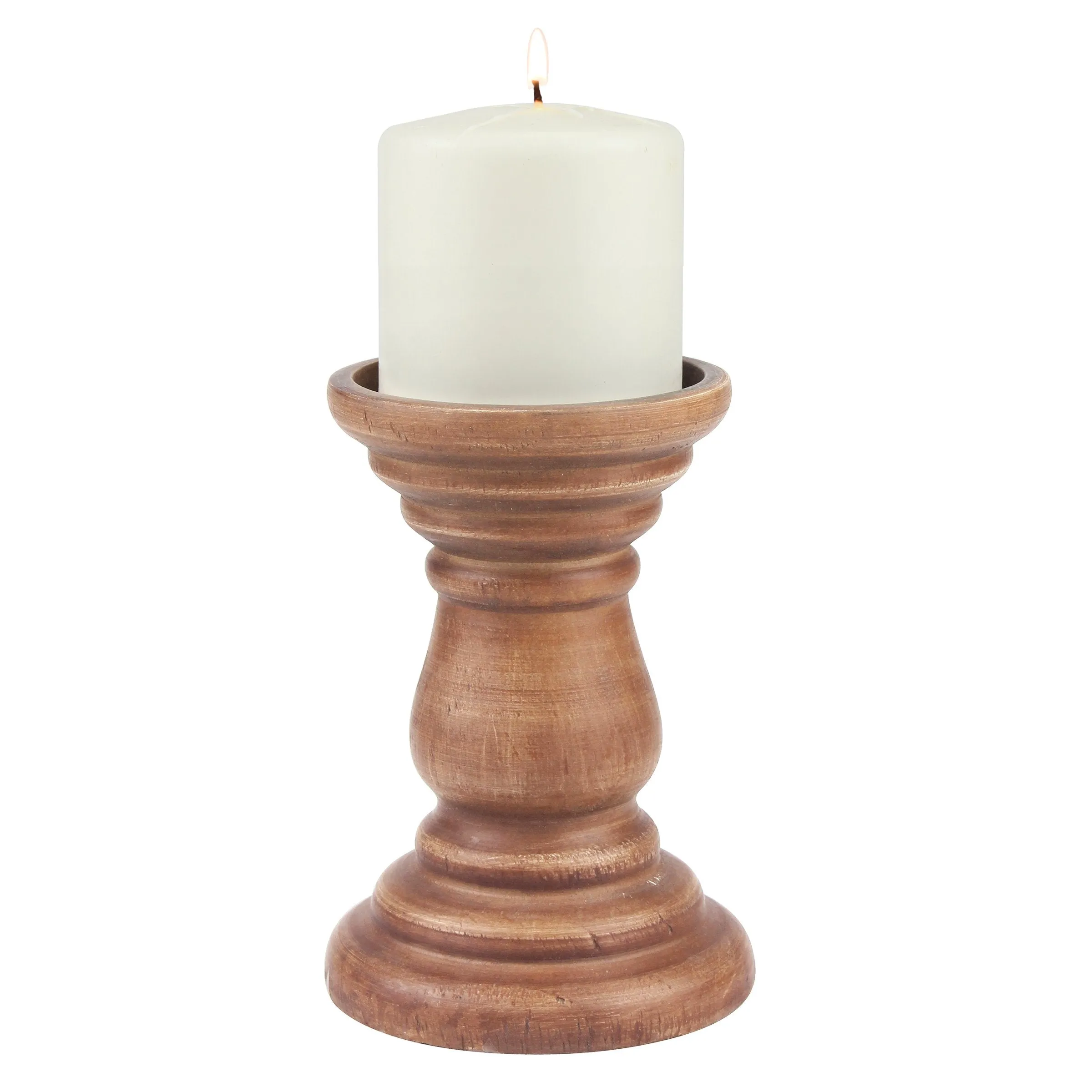 Medium Decorative Natural Wood Pillar Candle Holder (WS)