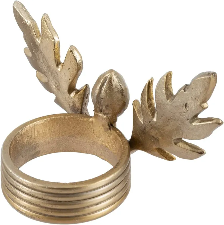 Olive Branch Napkin Rings, Brass Tone Aluminum Napkin Rings with Olive & Leaf Design, Cloth Serviette Holders, Set of 4