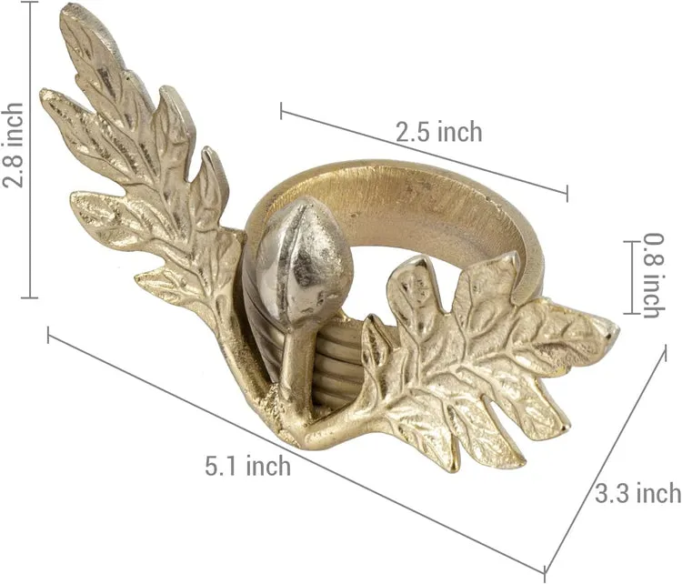 Olive Branch Napkin Rings, Brass Tone Aluminum Napkin Rings with Olive & Leaf Design, Cloth Serviette Holders, Set of 4