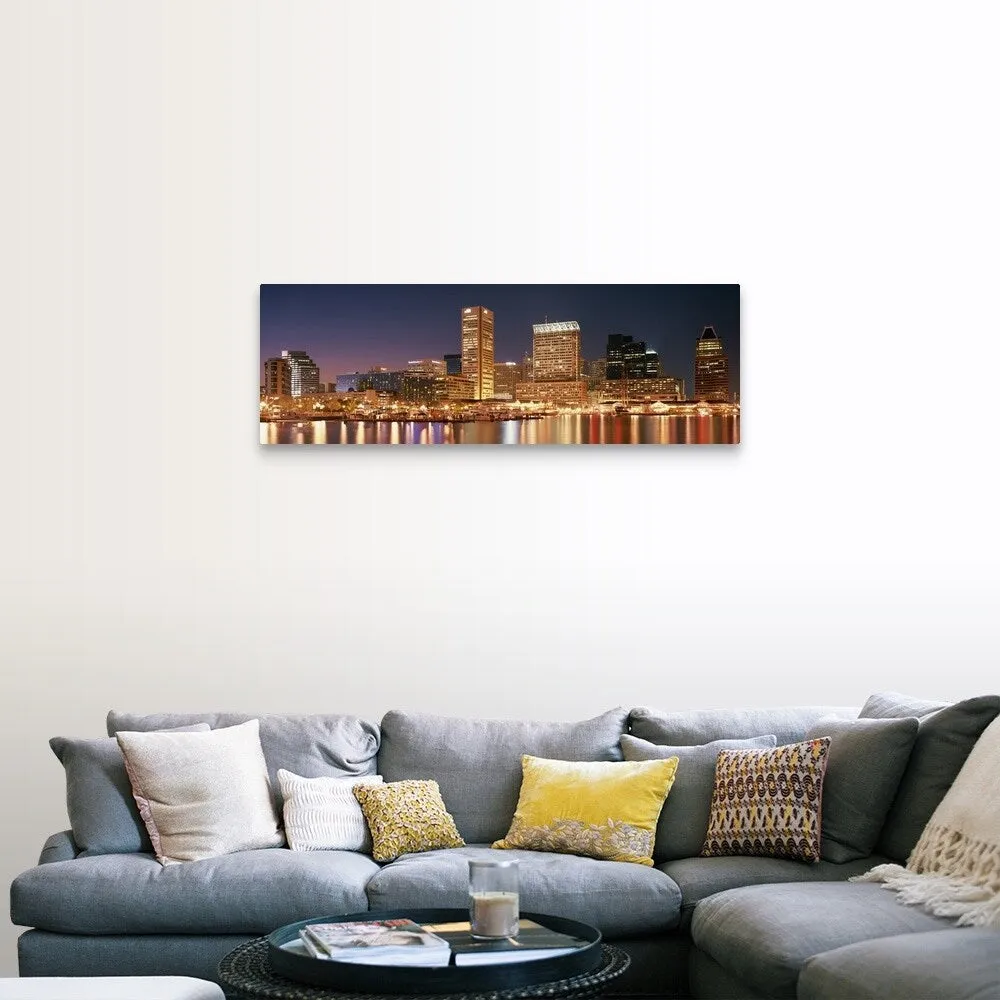 "Buildings lit up at dusk, Baltimore, Maryland" Canvas Wall Art