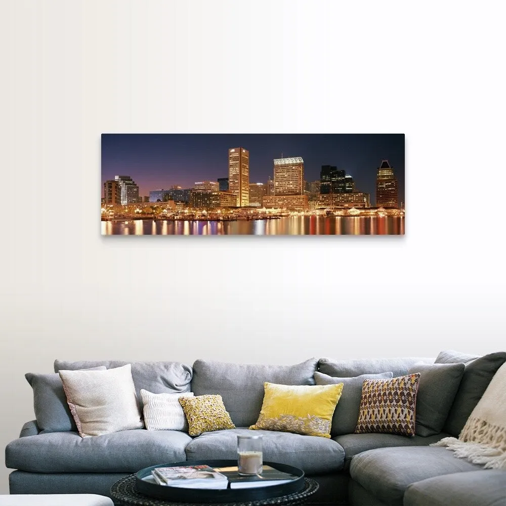 "Buildings lit up at dusk, Baltimore, Maryland" Canvas Wall Art