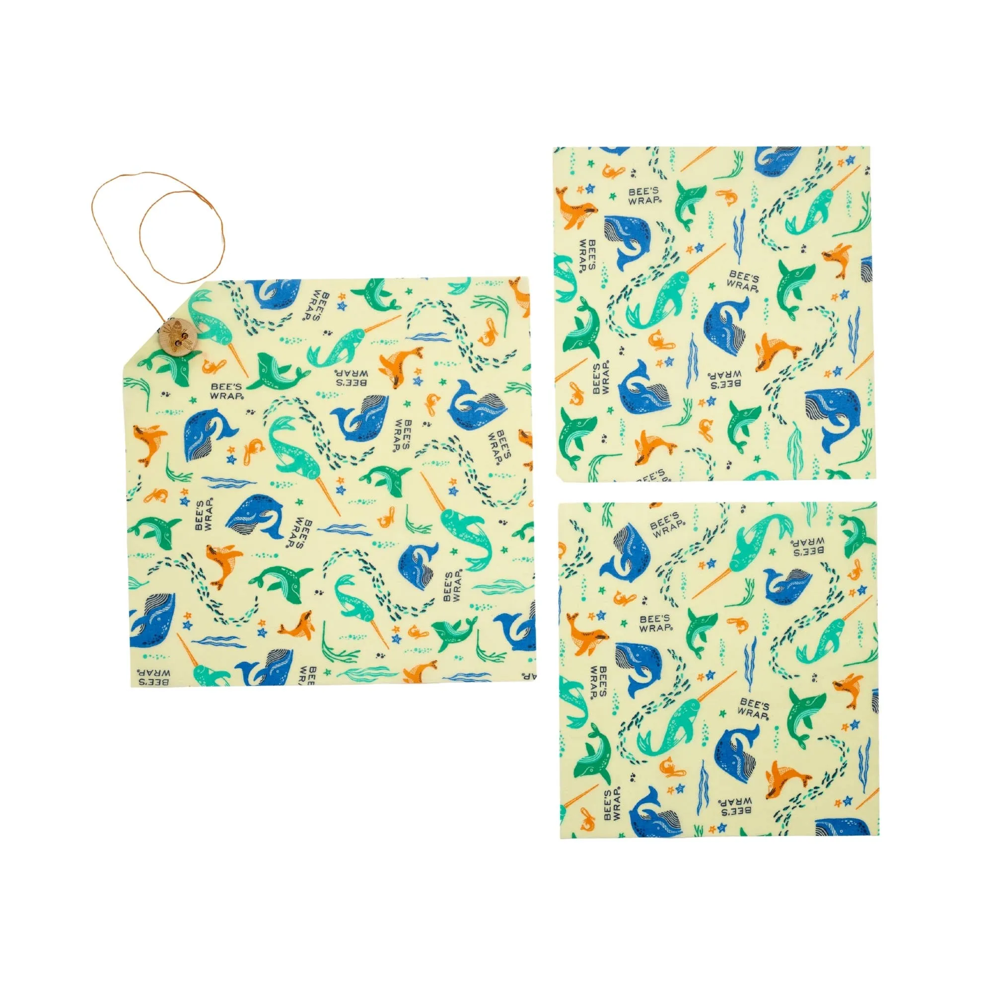 Reusable Beeswax Food Wrap Lunch Pack (1 Sandwich/2 Medium) - Under the Sea Print