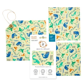 Reusable Beeswax Food Wrap Lunch Pack (1 Sandwich/2 Medium) - Under the Sea Print