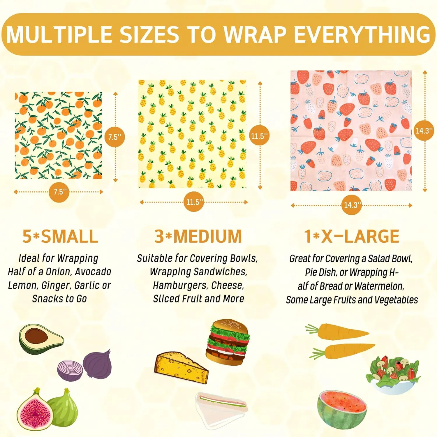 Reusable Beeswax Wrap - 9 Pack Beeswax Wraps for Food, Eco-Friendly Beeswax Food Wraps, Bread Sandwich Food Wrap