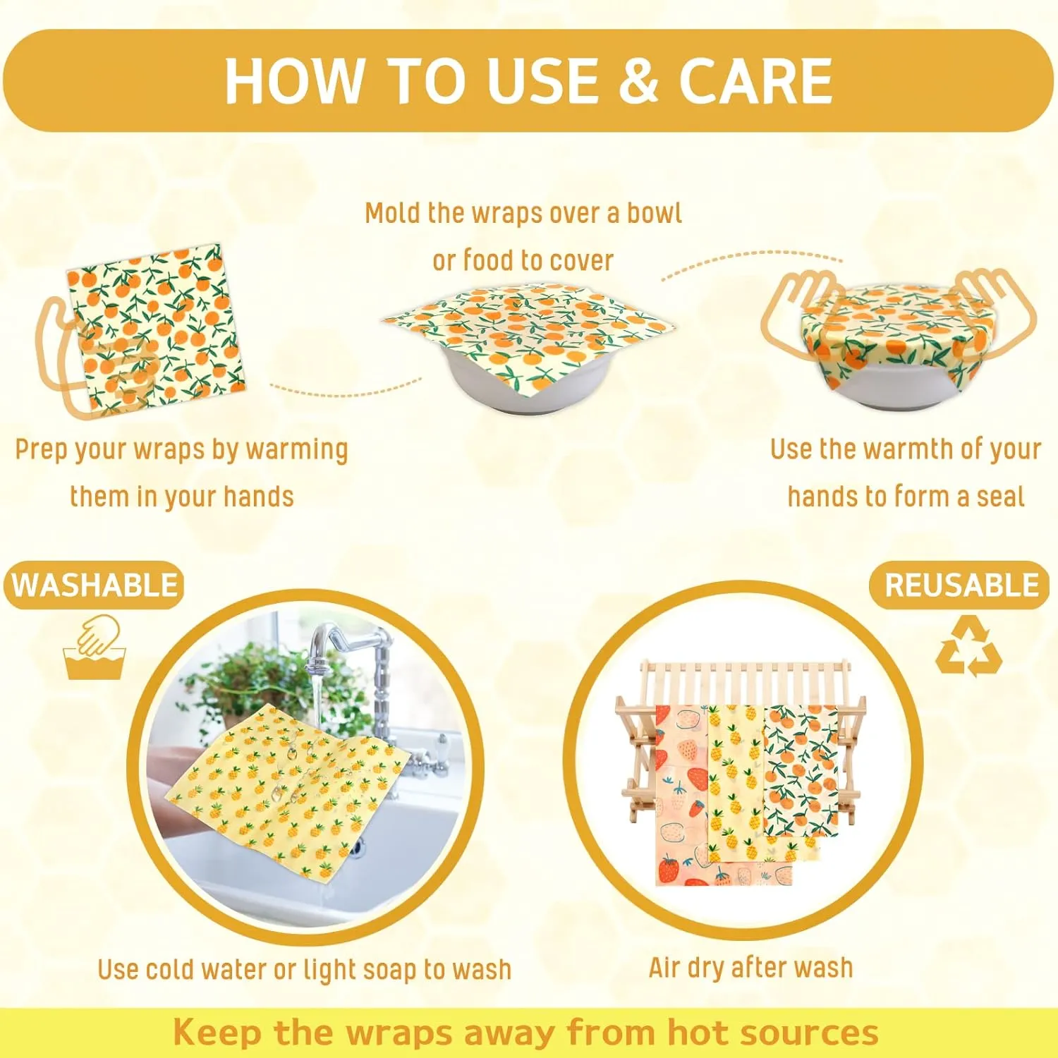 Reusable Beeswax Wrap - 9 Pack Beeswax Wraps for Food, Eco-Friendly Beeswax Food Wraps, Bread Sandwich Food Wrap