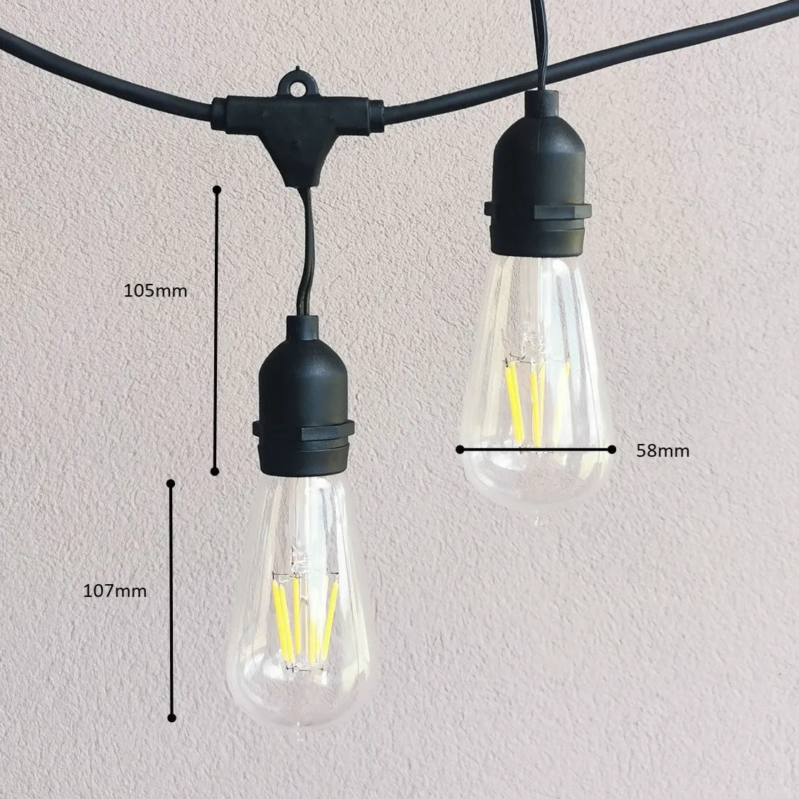 ST58 Clear Bulb | 10m 10 Bulbs | Drop Hang Dimmable Festoon Lights