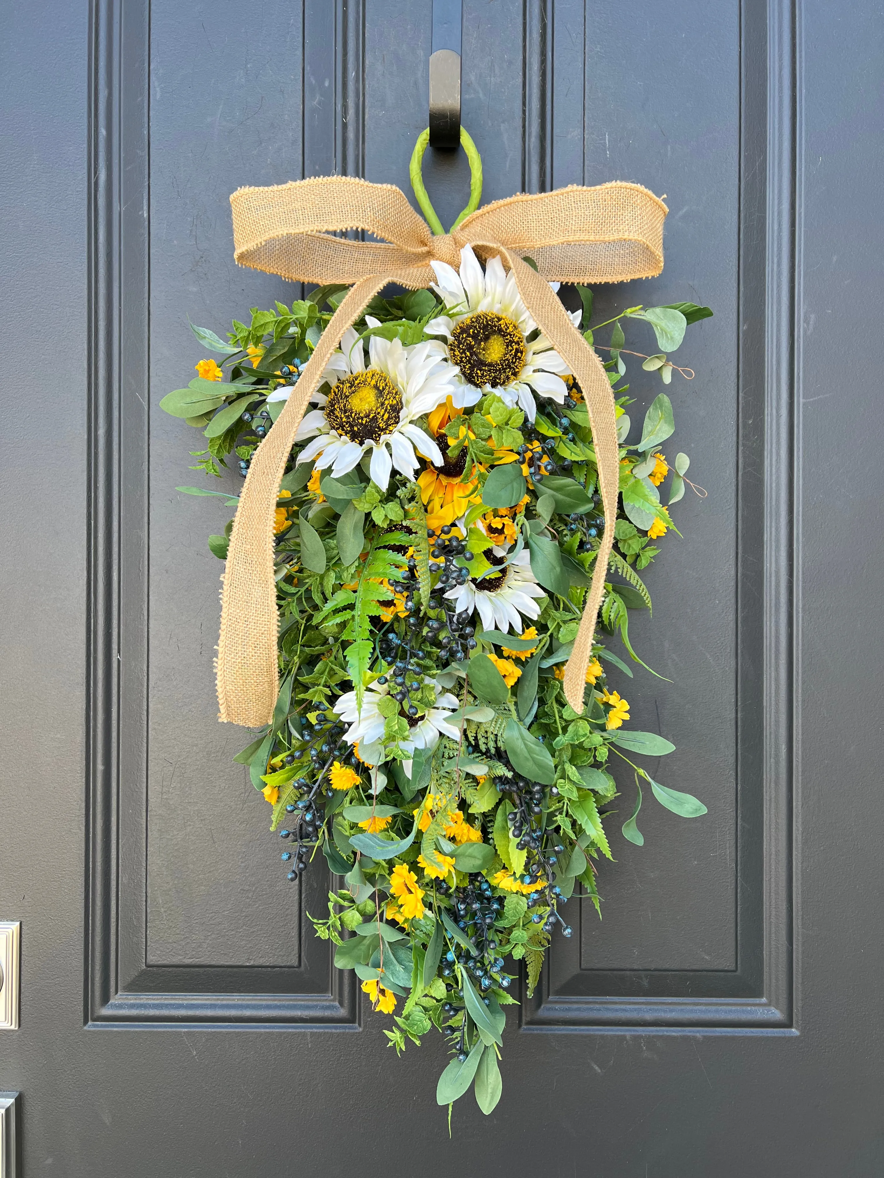 Sunflower and Blueberry Teardrop Wreath