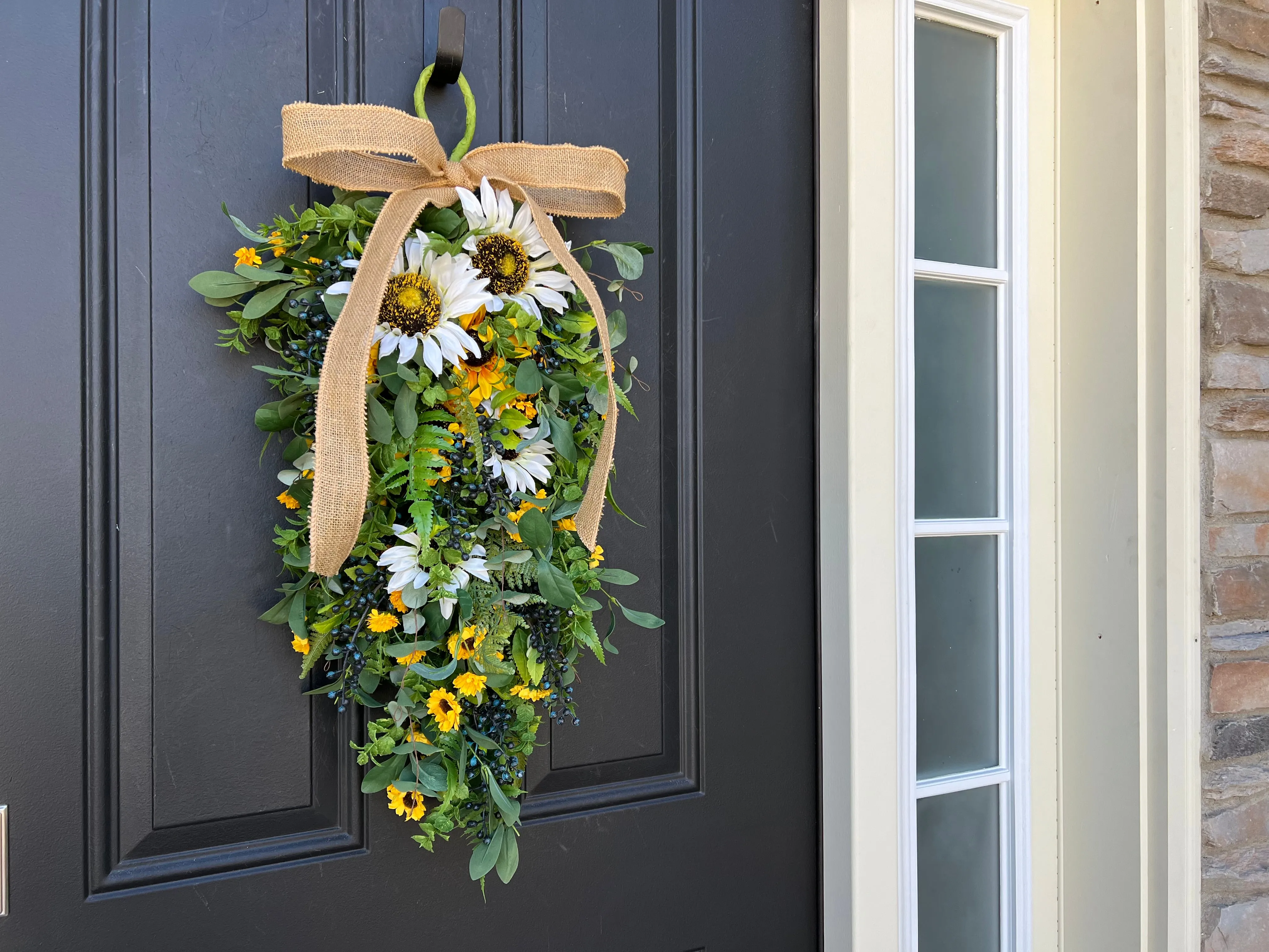 Sunflower and Blueberry Teardrop Wreath