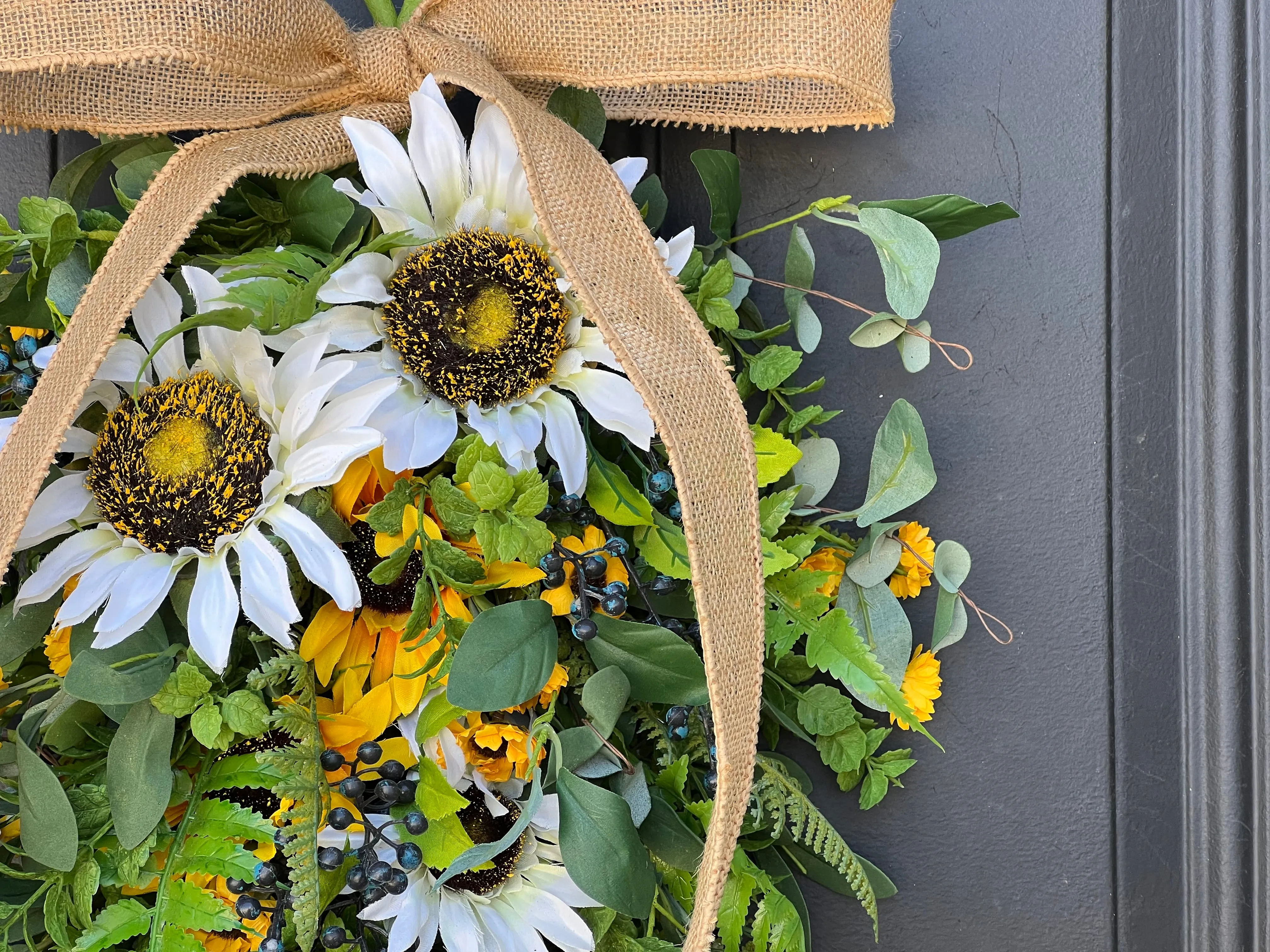 Sunflower and Blueberry Teardrop Wreath