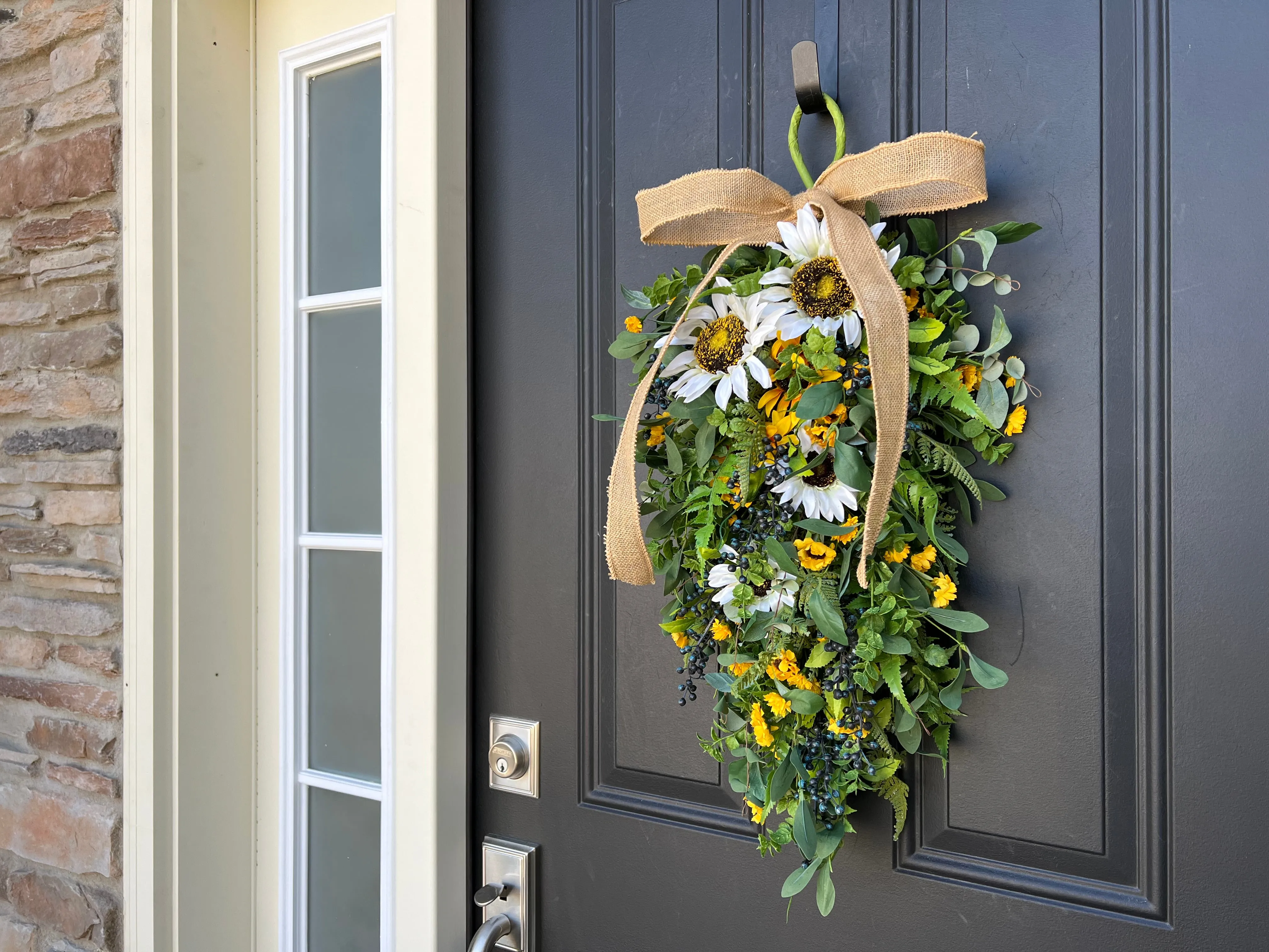 Sunflower and Blueberry Teardrop Wreath